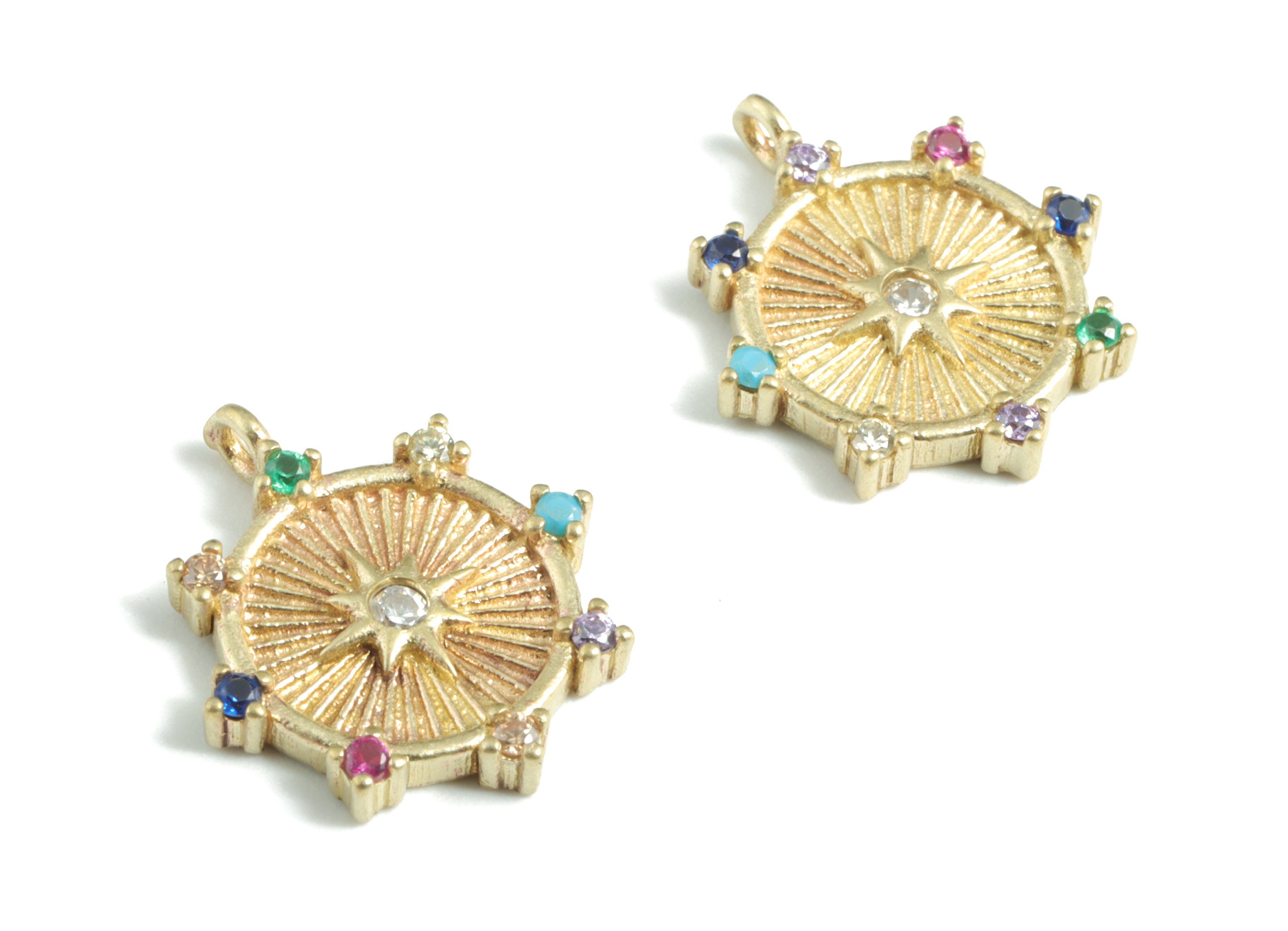 Brass Round Star Earring Charms With Zircons - Raw Brass Circle Star Pendant - Jewelry Supplies - 17.28x15.06x2.42mm - PP3591 - DOMEDBAZAAR