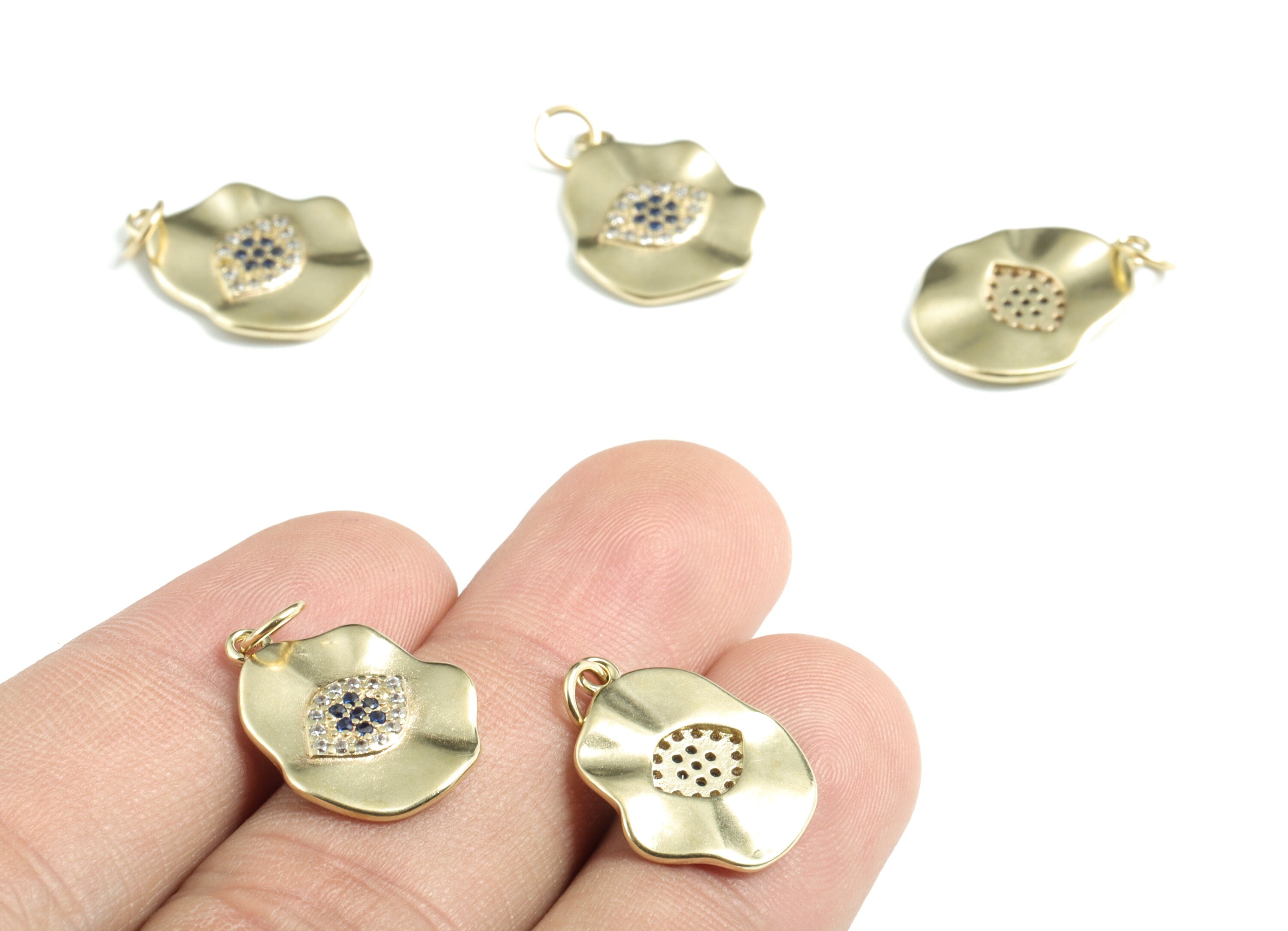 Brass Eye Earring Charms With Zircons - Raw Brass Eye Pendant - Earrings Finding - Jewelry Supplies - 21.09x14.3x2mm - PP3582 - DOMEDBAZAAR