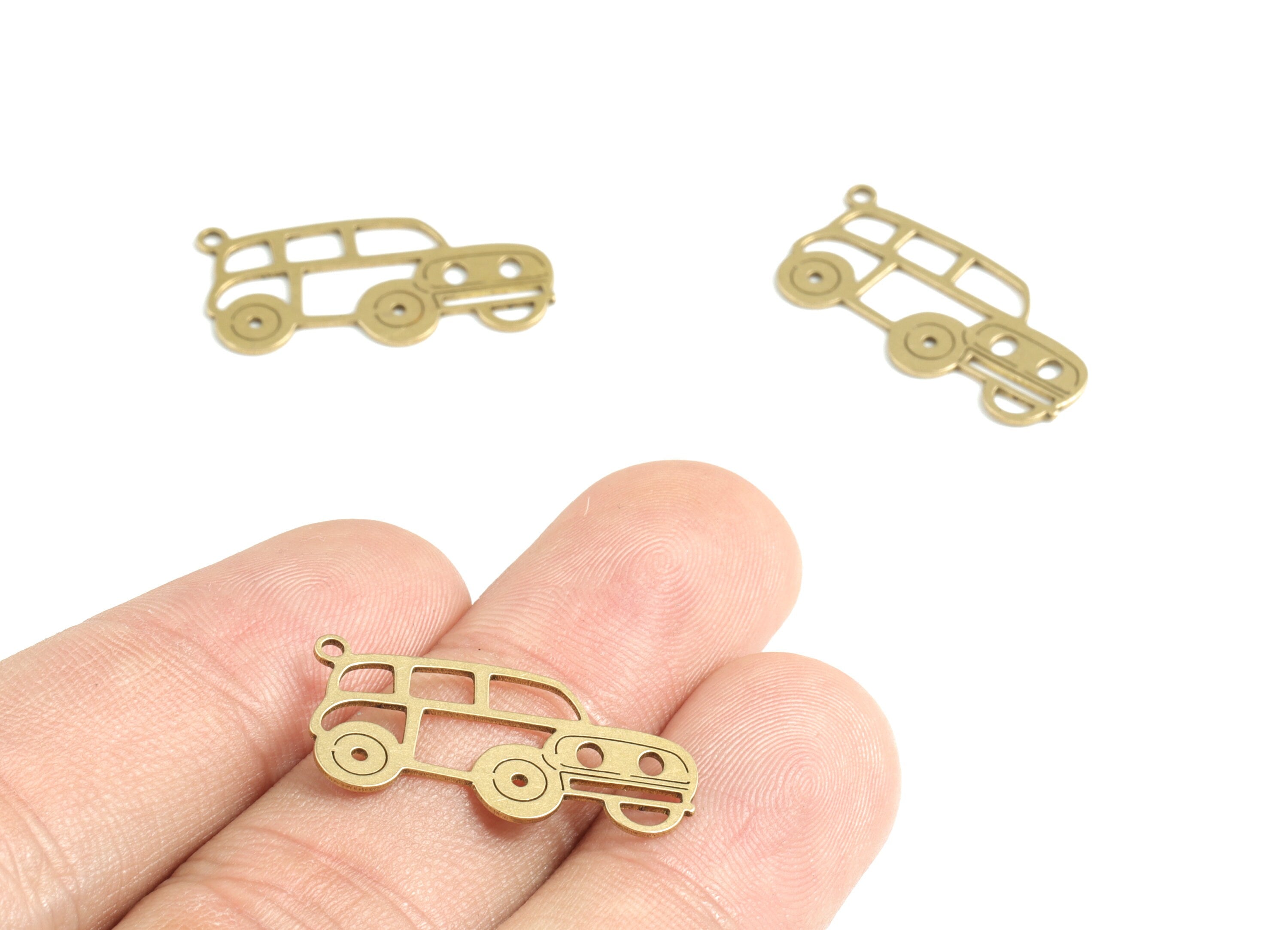 Brass Car Earring Charms - Raw Brass Car Pendant - Earrings Finding - Jewelry Supplies - 24.96x12.28x0.6mm - PPM3153 - DOMEDBAZAAR