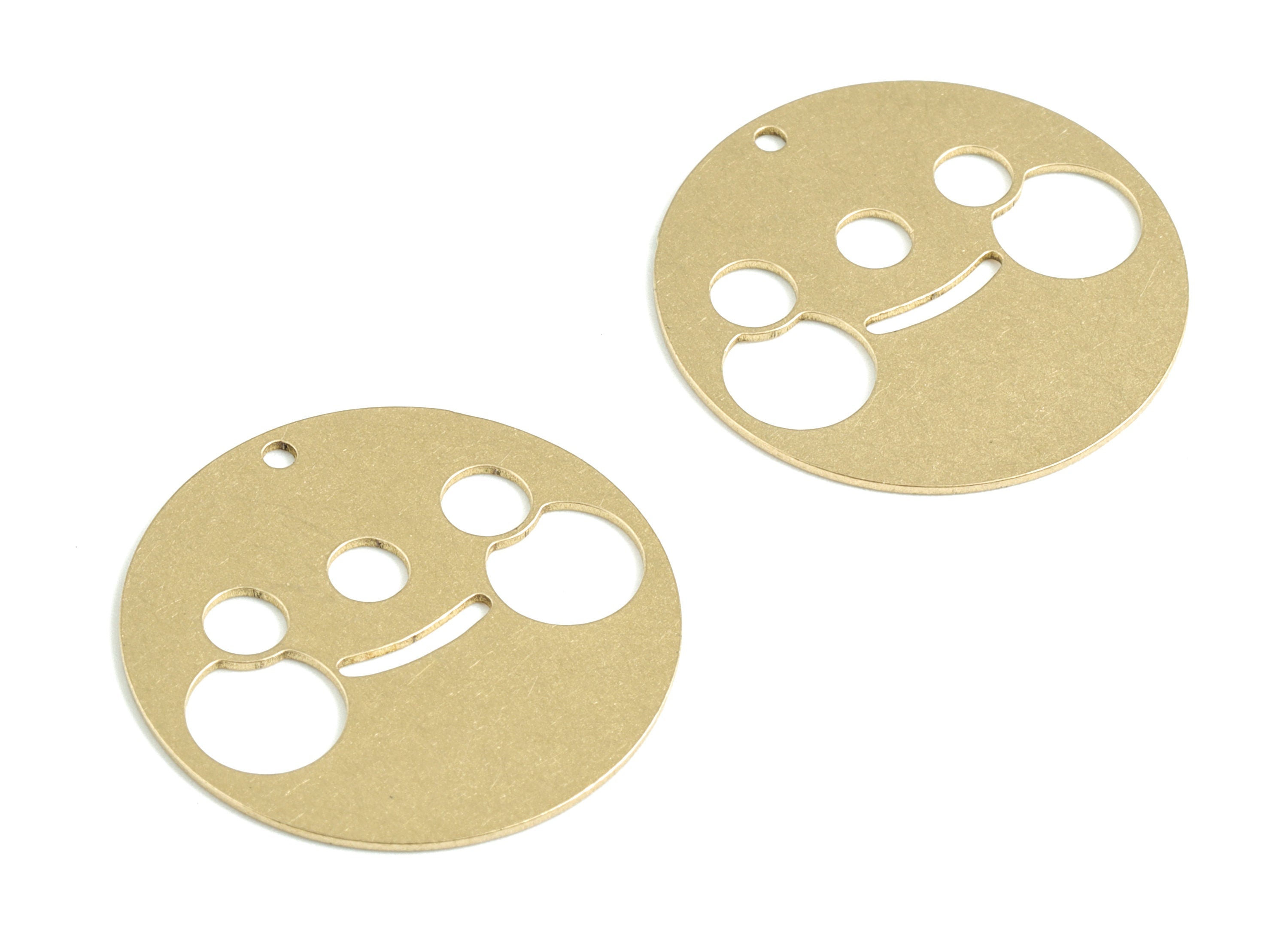 Brass Round Smile Earring Charms - Raw Brass Fat Smiley Circle Pendant - Earrings Finding - Jewelry Supplies - 25.12x25.12x0.59mm - PPM3154 - DOMEDBAZAAR