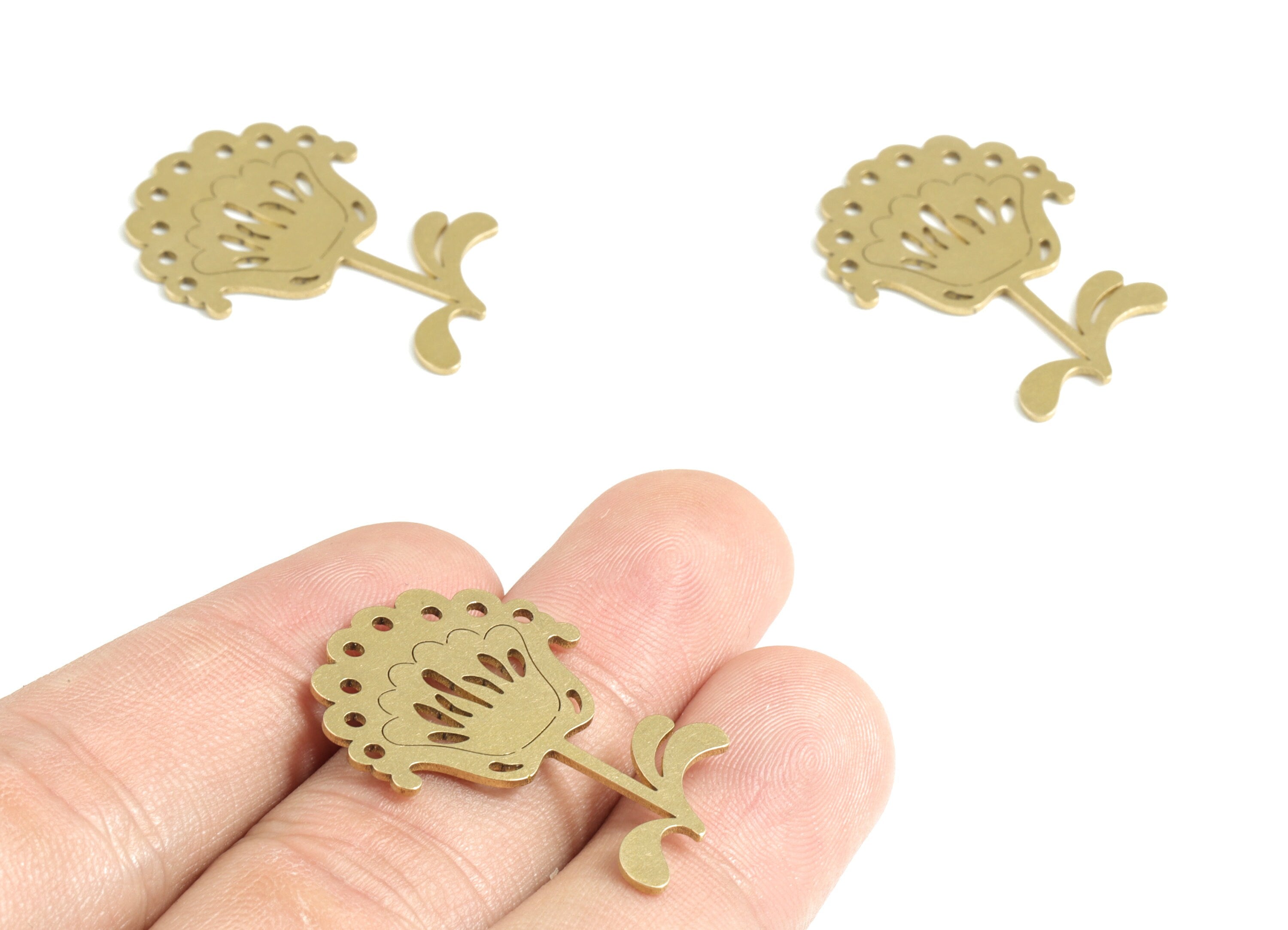 Brass Flower Earring Charms - Raw Brass Flower Pendant - Earrings Finding - Jewelry Supplies - 30.89x22.08x0.86mm - PPM3136 - DOMEDBAZAAR