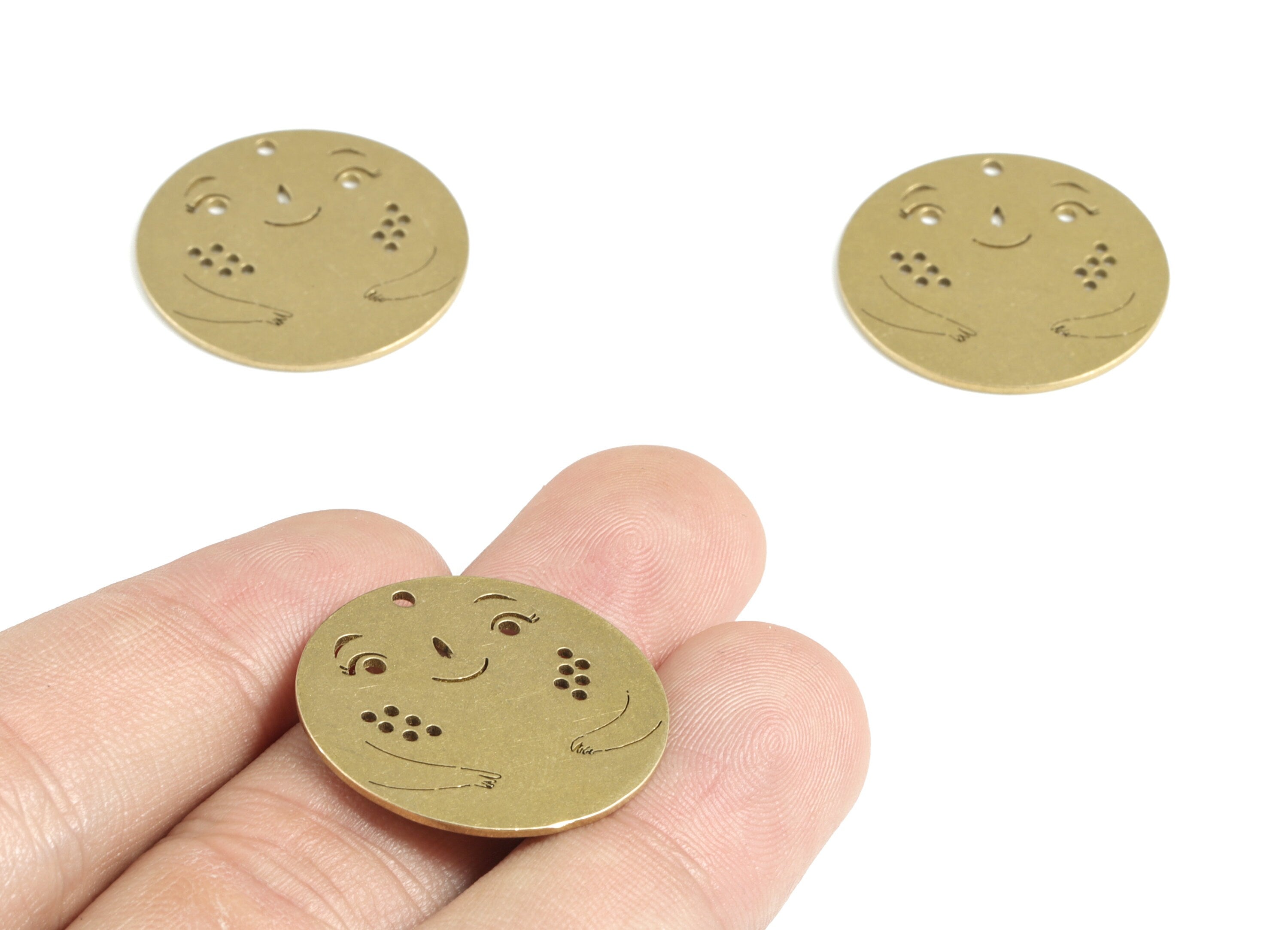 Brass Round Face Earring Charms - Raw Brass Circle Face Pendant - Earrings Finding - Jewelry Supplies - 24.97x24.97x0.83mm - PPM3115 - DOMEDBAZAAR