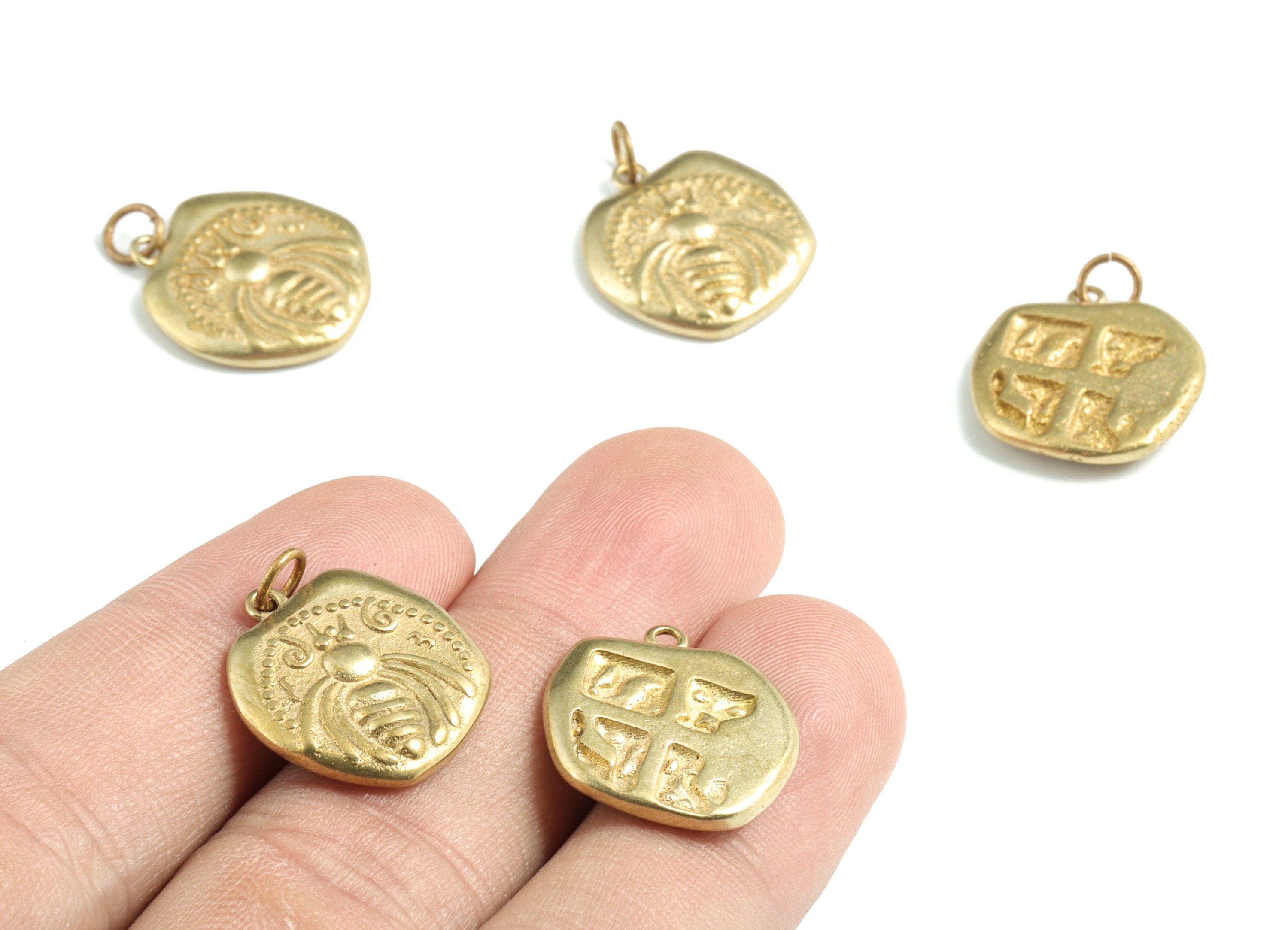 Brass Insect Apple Earring Charms - Raw Brass Apple Insect Pendant - Earring Findings - Jewelry Supplies - 22.24x17.56x3.3mm - PP3597 - DOMEDBAZAAR