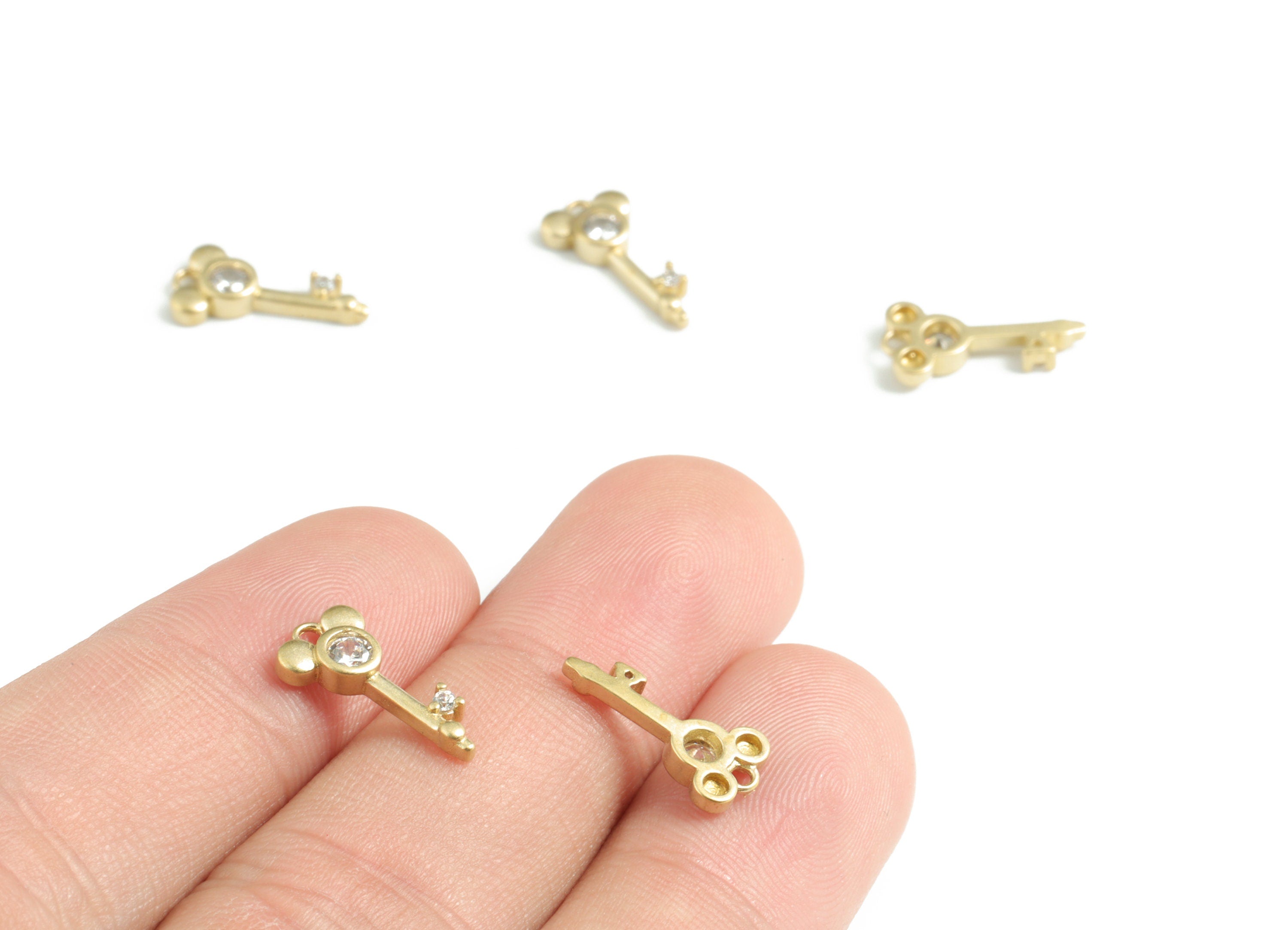 Brass Key Earring Charms With Zircons - Raw Brass Key Pendant - Earrings Finding - Jewelry Supplies - 14.67x7.16x2.27mm - PP3595 - DOMEDBAZAAR