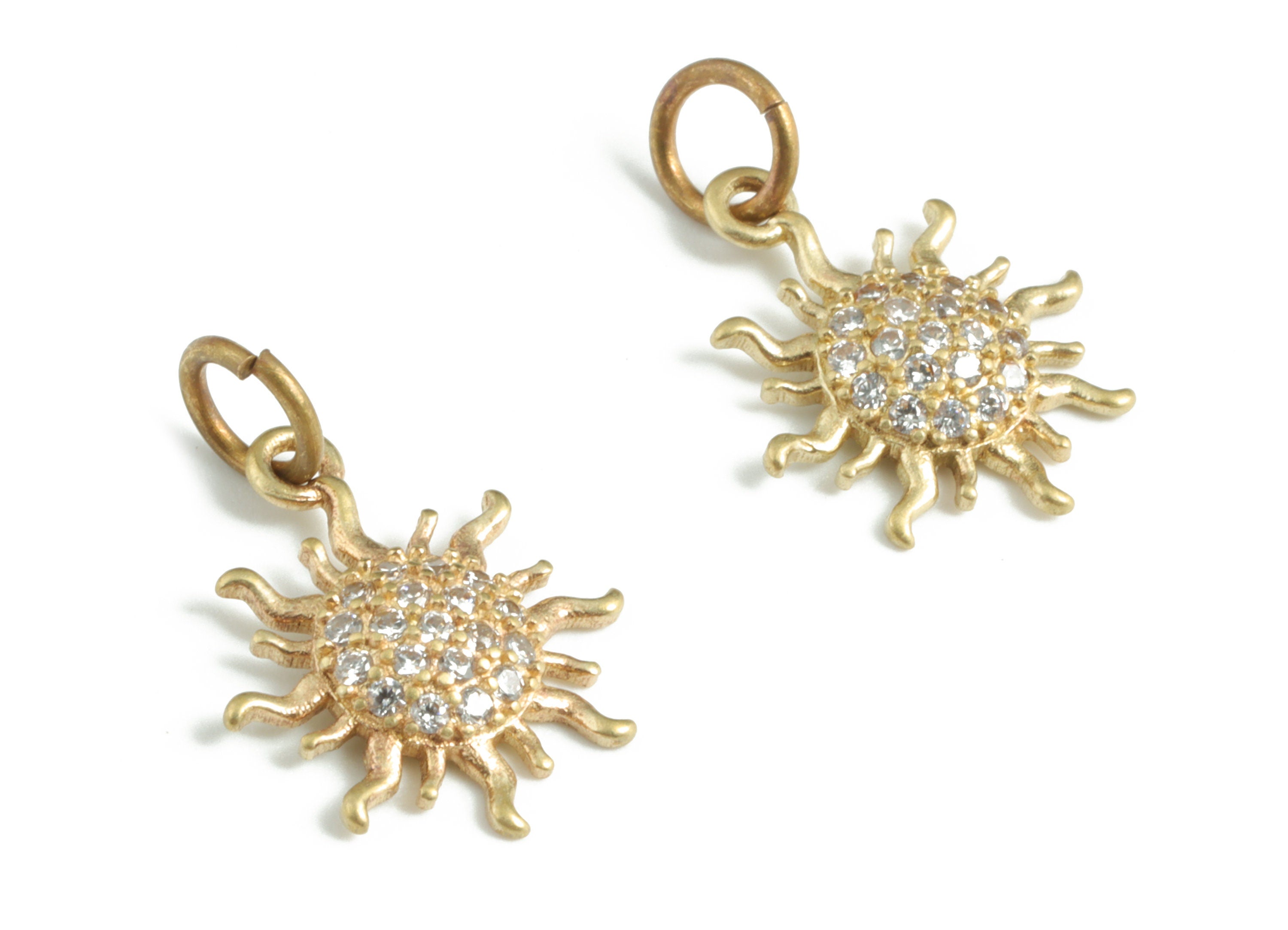 Brass Sun Earring Charms With Zircons - Raw Brass Sun Pendant - Earrings Finding - Jewelry Supplies - 16.72x12.34x2.35mm - PP3588 - DOMEDBAZAAR