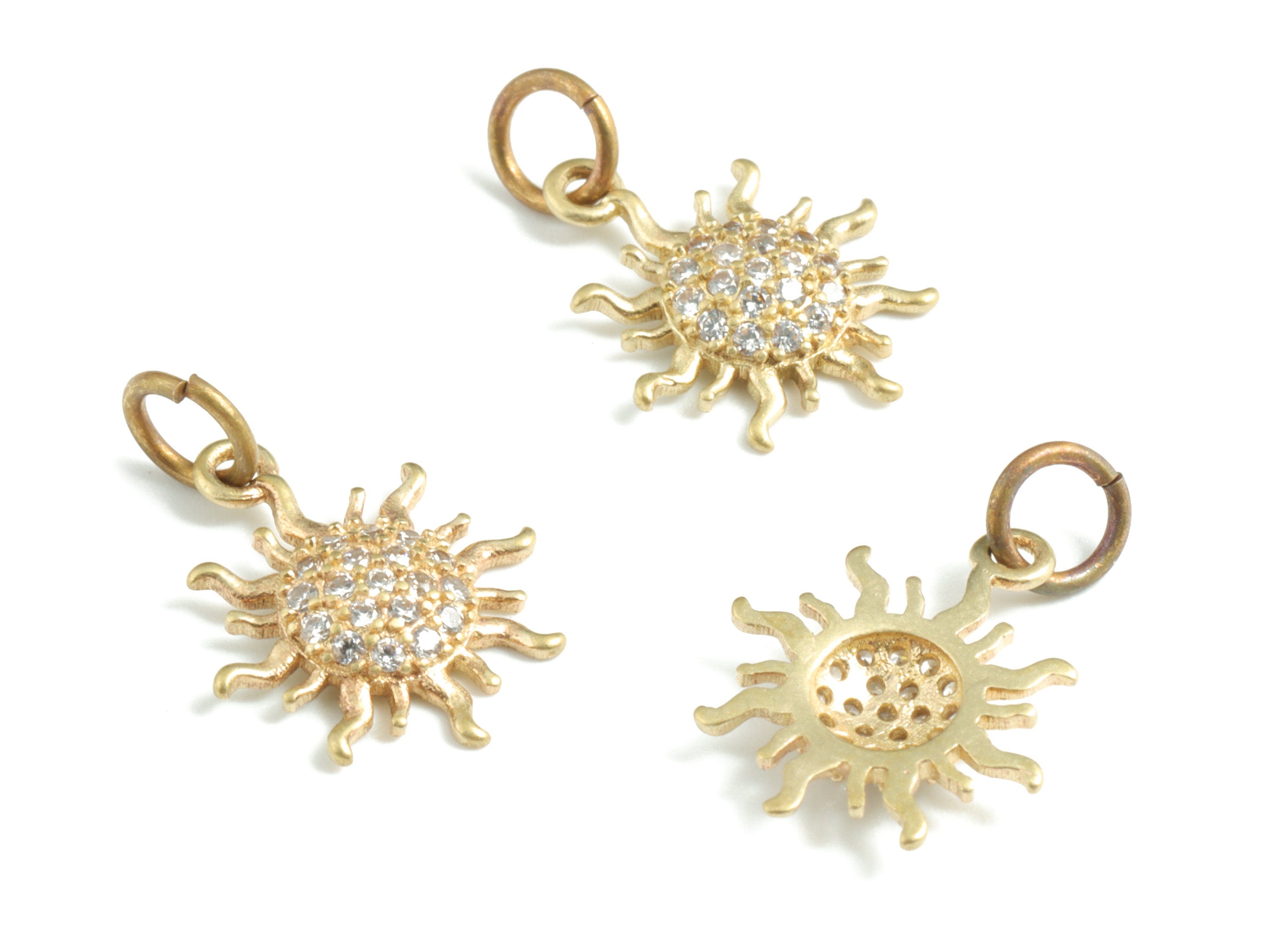 Brass Sun Earring Charms With Zircons - Raw Brass Sun Pendant - Earrings Finding - Jewelry Supplies - 16.72x12.34x2.35mm - PP3588 - DOMEDBAZAAR