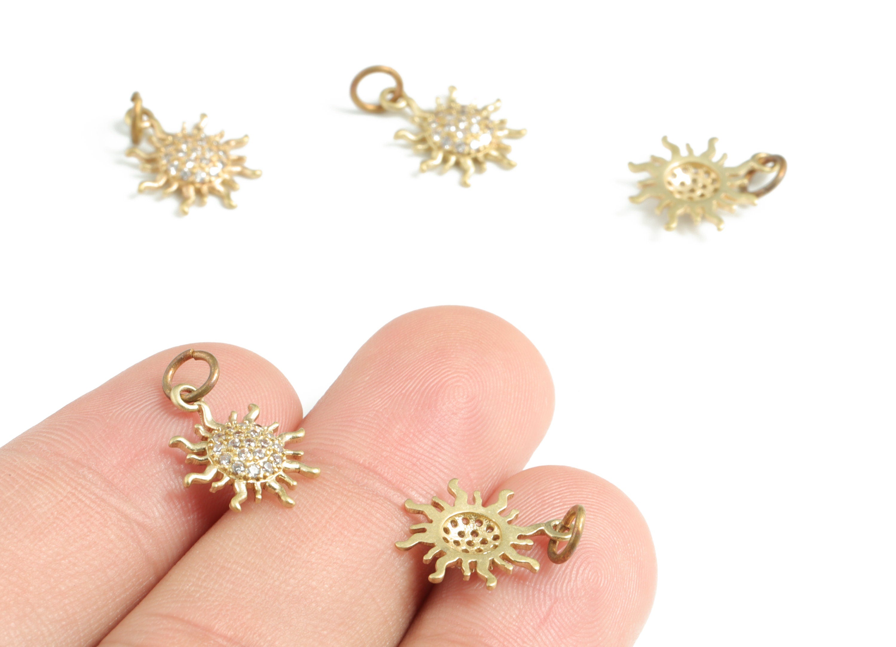 Brass Sun Earring Charms With Zircons - Raw Brass Sun Pendant - Earrings Finding - Jewelry Supplies - 16.72x12.34x2.35mm - PP3588 - DOMEDBAZAAR