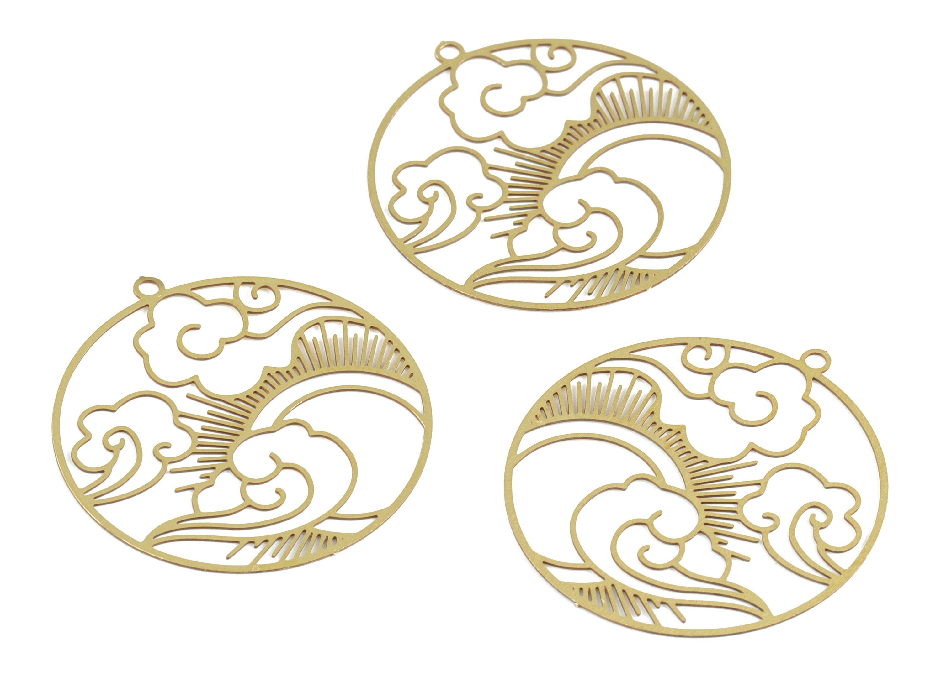 Brass Cloud Sun Earring Charms - Raw Brass Sun Clouds Round Pendant - Earring Findings - Jewelry Supplies - 32.08x29.85x0.29mm - JJB6289 - DOMEDBAZAAR