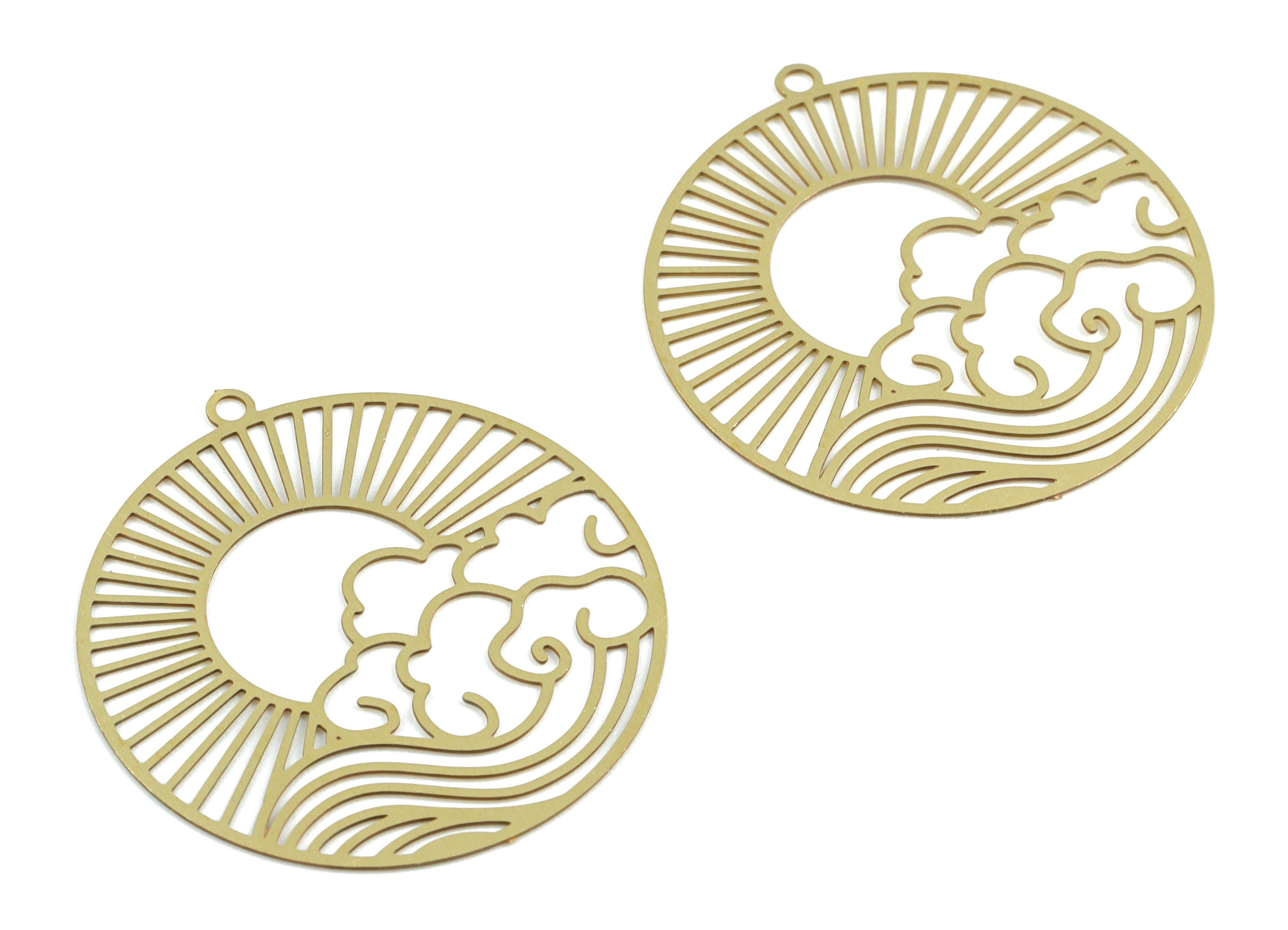 Brass Cloud Sun Circle Earring Charms - Raw Brass Sun Clouds Round Pendant - Earring Findings - Jewelry Supplies - 32x29.92x0.3mm - JJB6277 - DOMEDBAZAAR