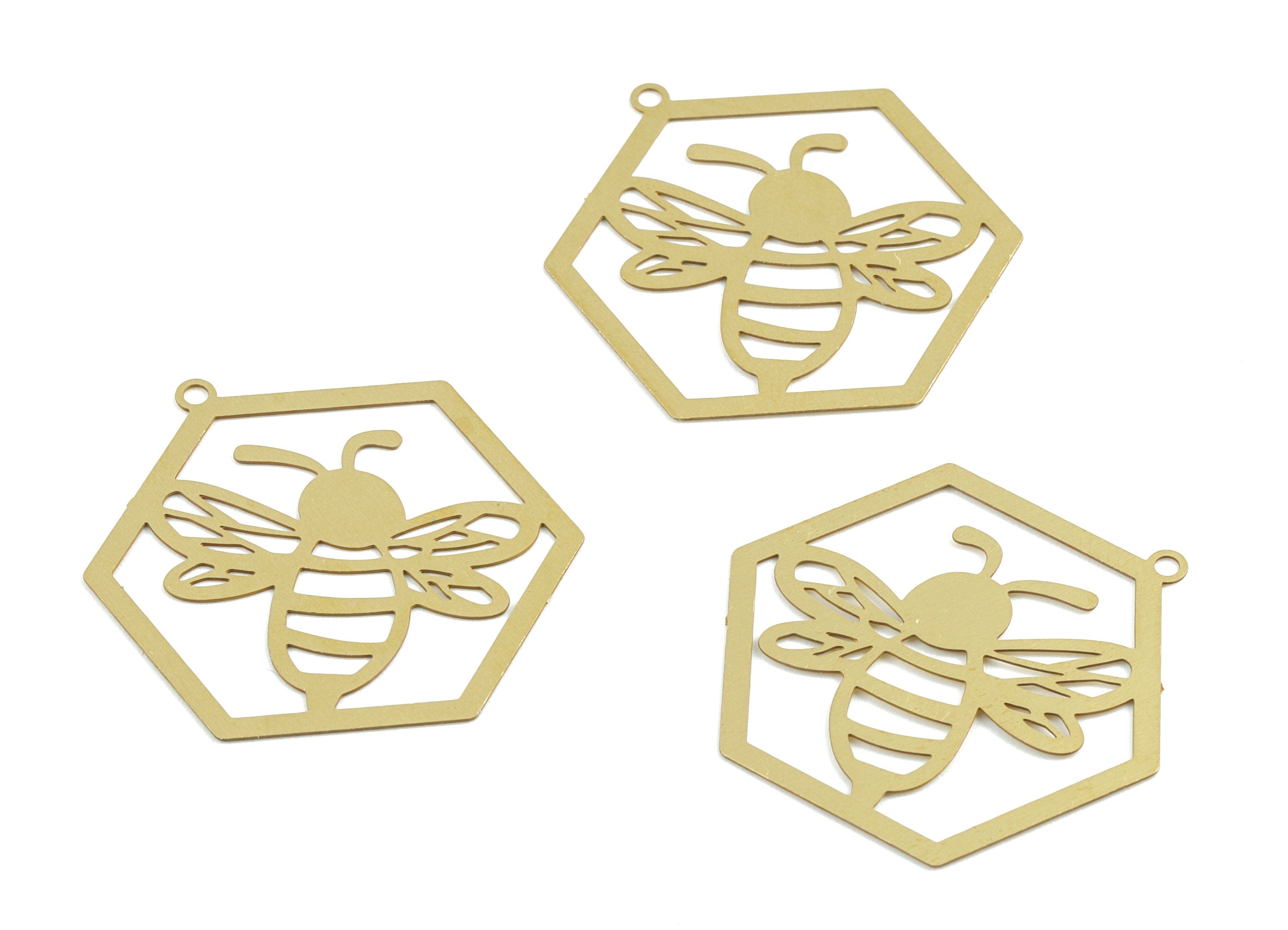 Brass Bee Hexagon Earring Charms - Raw Brass Bee Hexagon Pendant - Earring Findings - Jewelry Supplies - 29.82x25.38x0.3mm - JJB6298 - DOMEDBAZAAR