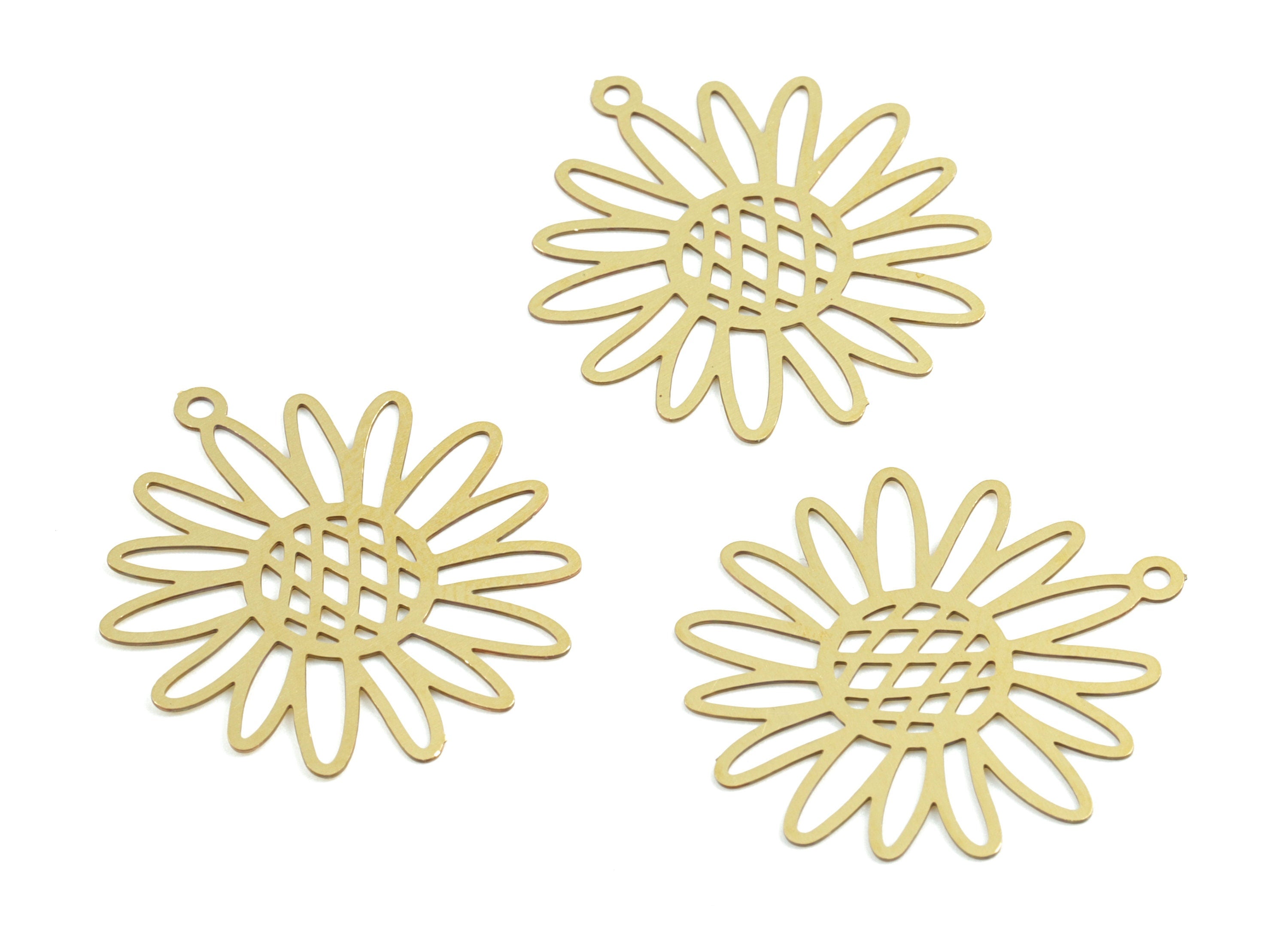 Raw Brass Sunflower Earring Charm – Filigree Sunflower Pendant Charm – Earring Findings – Jewellery Supplies- 25.35× 23.5× 0.28mm - JJC11758 - DOMEDBAZAAR