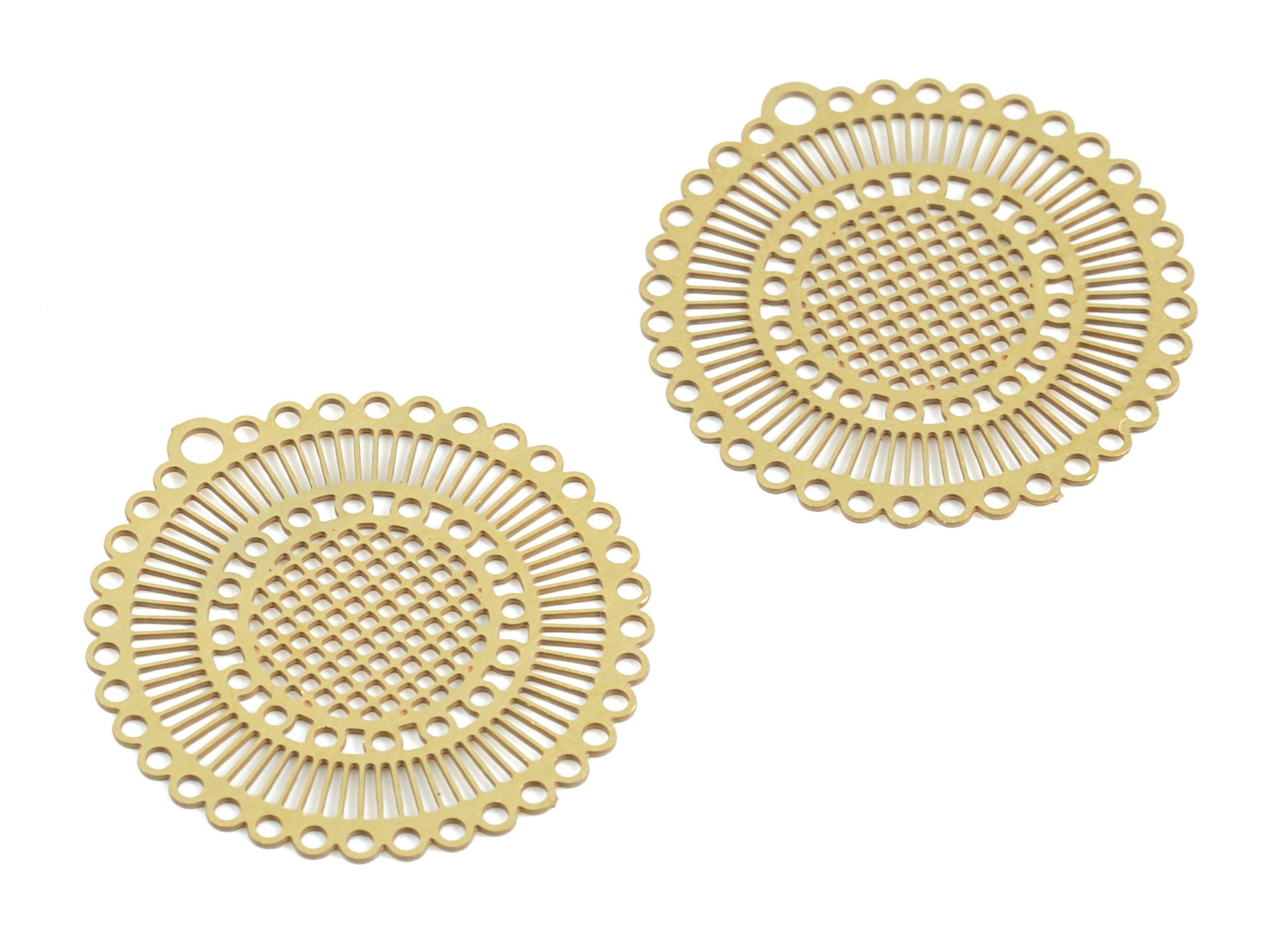 Brass Round Flower Earring Charms - Raw Brass Circle Flower Pendant - Earring Findings - Jewelry Supplies - 20.81x19.69x0.29mm - JJC11763 - DOMEDBAZAAR