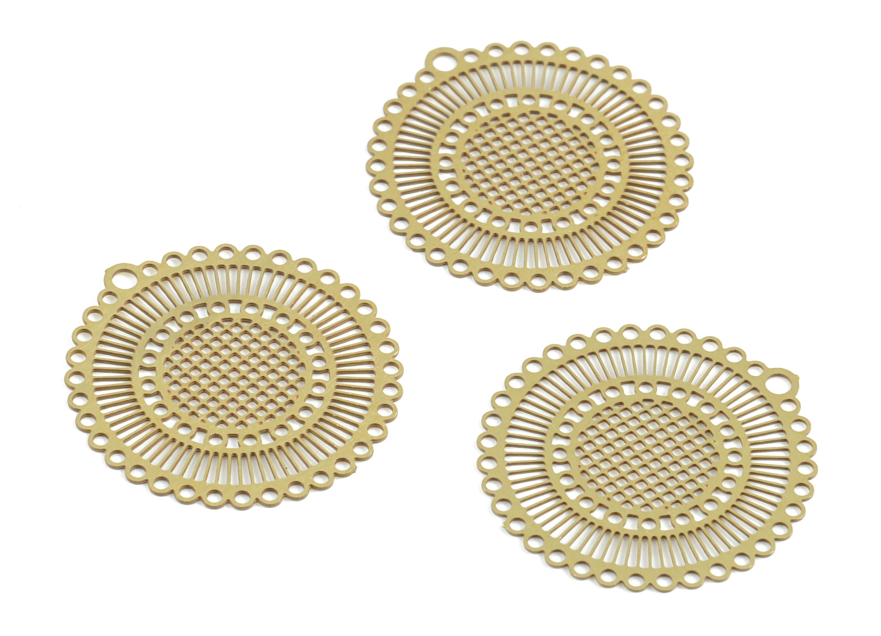 Brass Round Flower Earring Charms - Raw Brass Circle Flower Pendant - Earring Findings - Jewelry Supplies - 20.81x19.69x0.29mm - JJC11763 - DOMEDBAZAAR