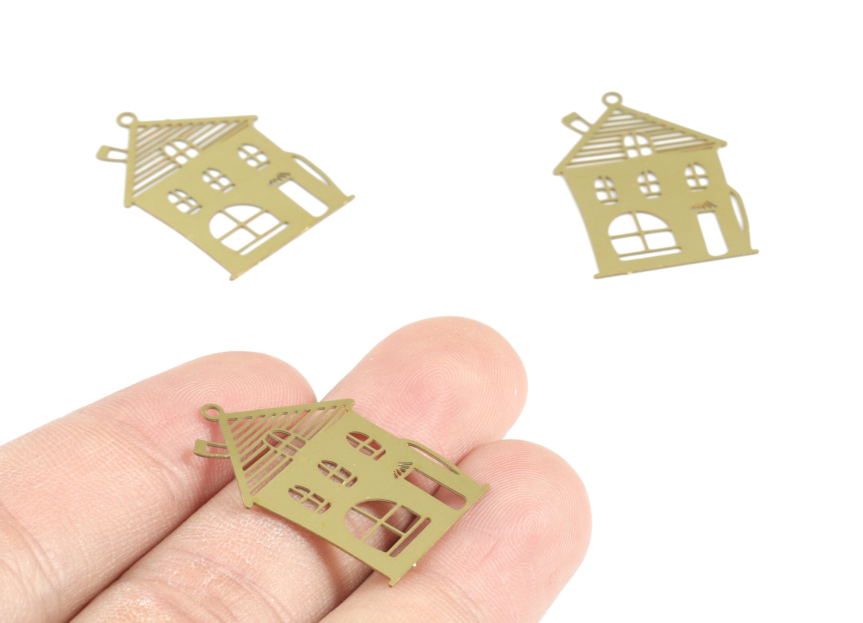 Raw Brass House Pendant – Home Earring charm – Jewelry Making Supplies – Brass House Earring Charm - 27.93× 20.19× 0.29mm - JJC11768 - DOMEDBAZAAR