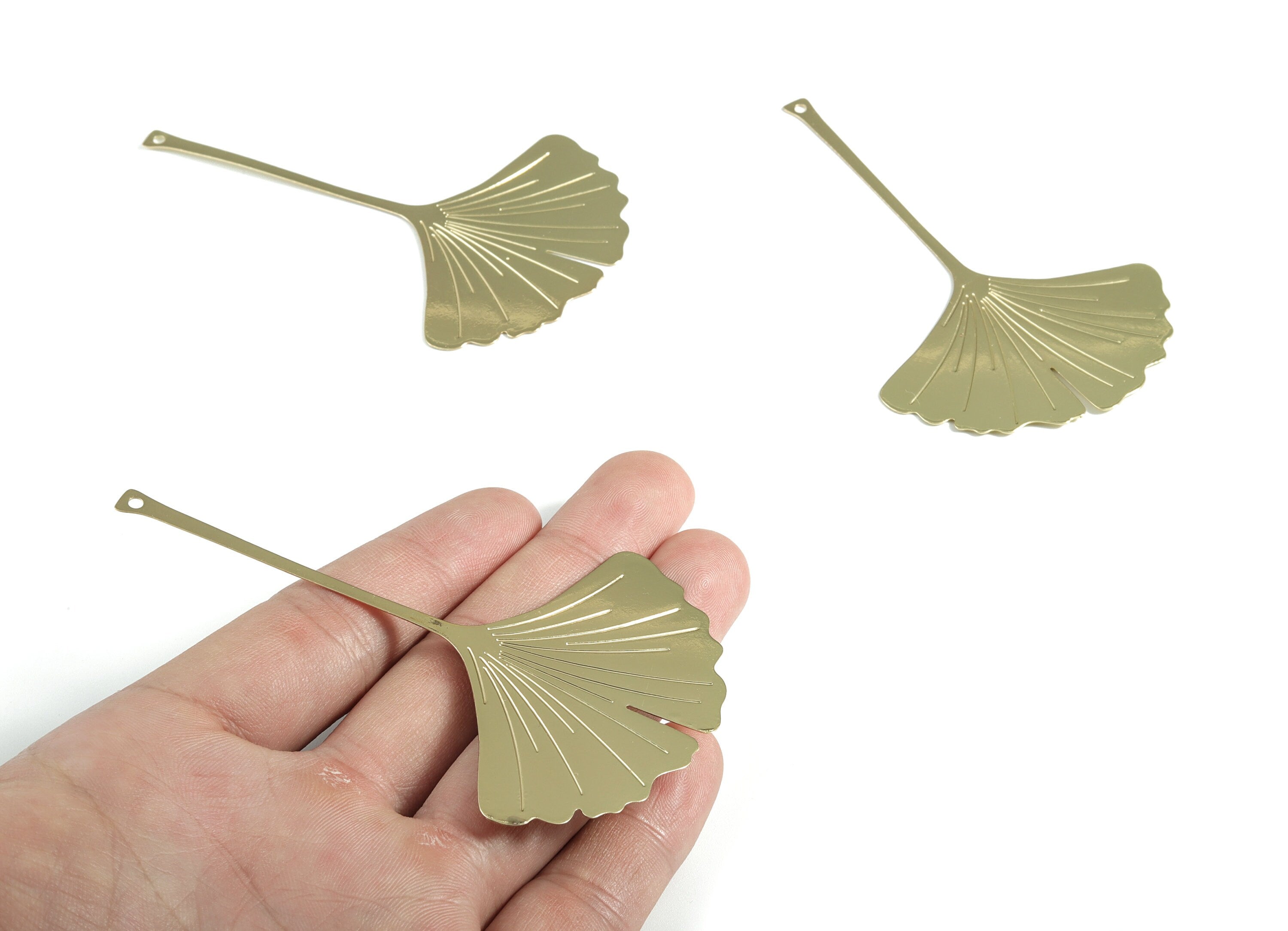 Gold Gingko Earring Charms - Brass Leaf Pendant - Gold Tone Plated Brass - Jewelry Supplies - 96.12x60.14x0.41mm - JJA4050G - DOMEDBAZAAR
