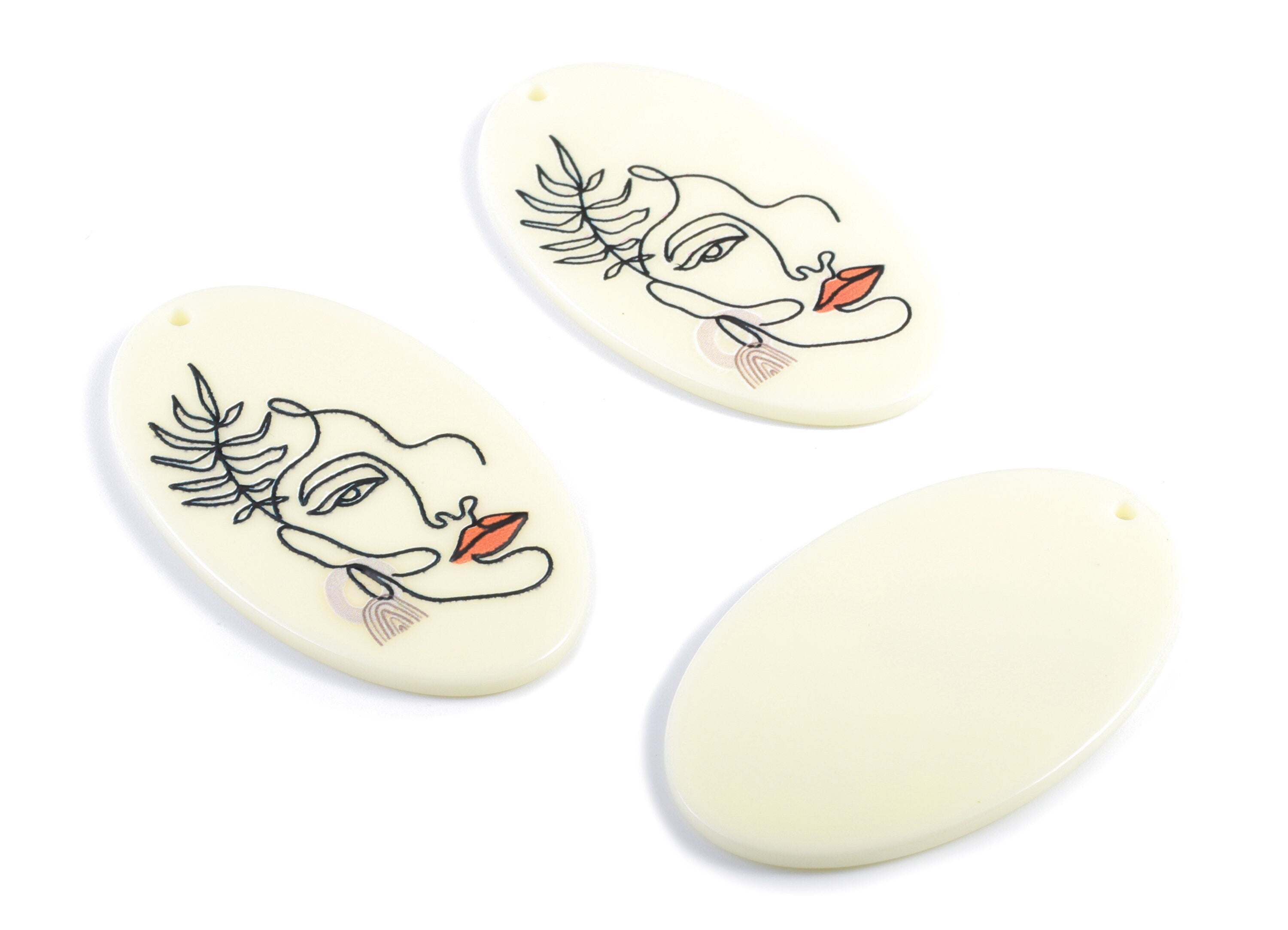 Acrylic Head Earring Charms - Acrylic Oval Face Pendant - Earring Findings - Jewelry Supplies - 52.64x31.89x2.53mm - AC1986 - DOMEDBAZAAR