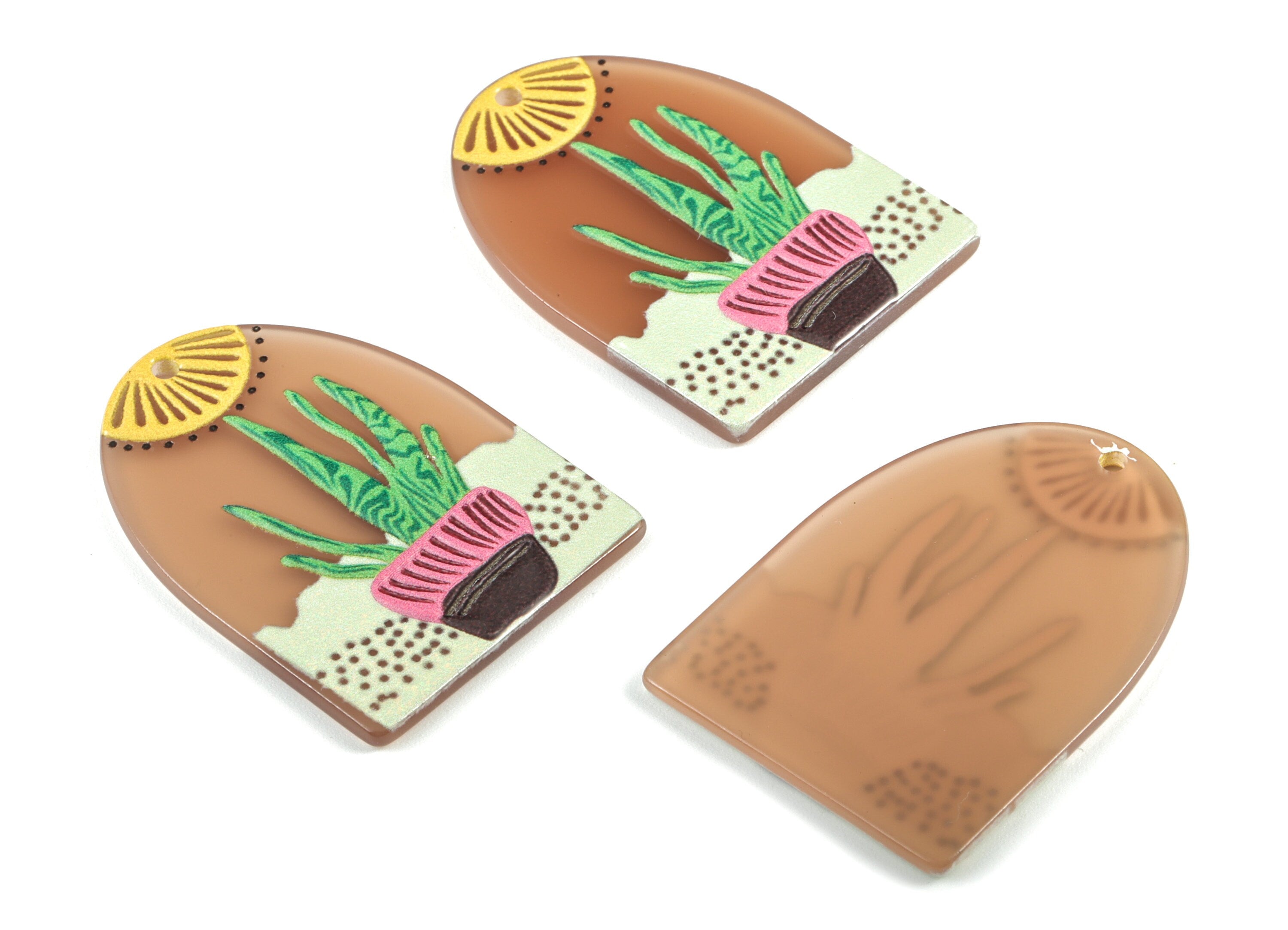 Acrylic Cactus Earring Charms - Acrylic D Pandant - Earring Findings - Jewelry Supplies - 37.72x27.07x2.63mm - AC1991 - DOMEDBAZAAR