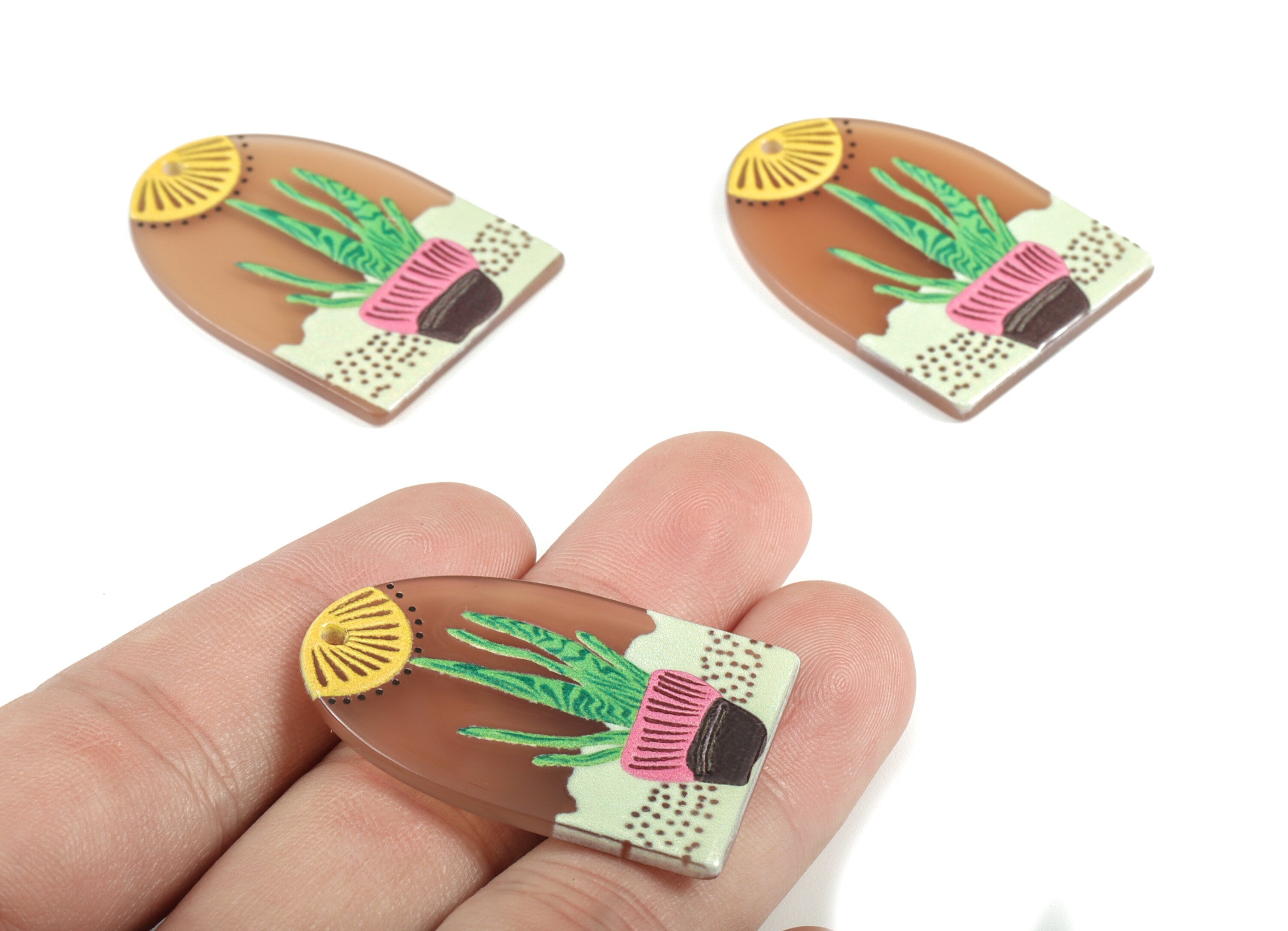 Acrylic Cactus Earring Charms - Acrylic D Pandant - Earring Findings - Jewelry Supplies - 37.72x27.07x2.63mm - AC1991 - DOMEDBAZAAR