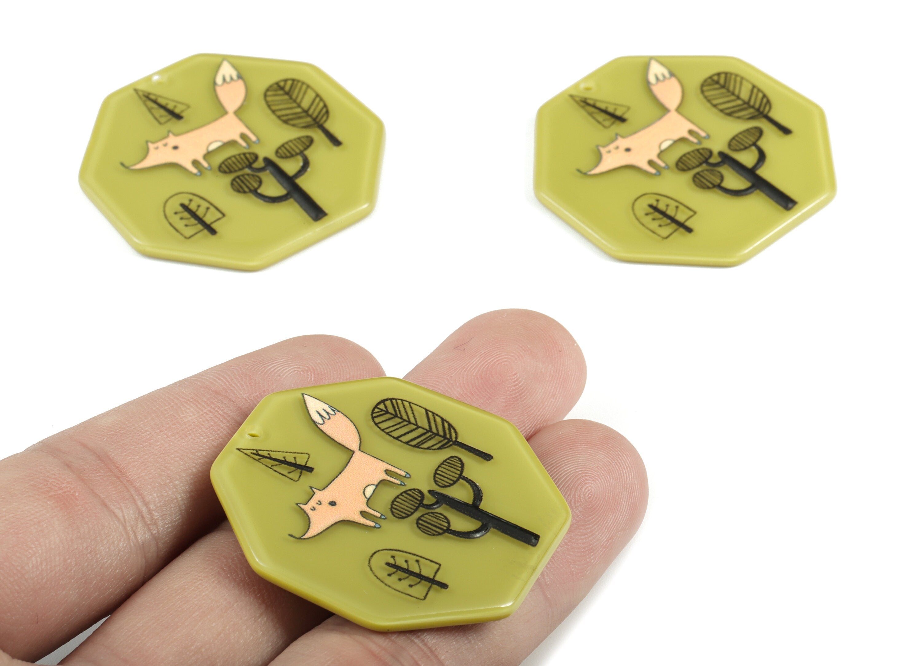 Acrylic Hexagon Tree Earring Charms - Acrylic Yellow Fox Pandant - Earring Findings - Jewelry Supplies - 40.27x38.28x2.69mm - AC1997 - DOMEDBAZAAR