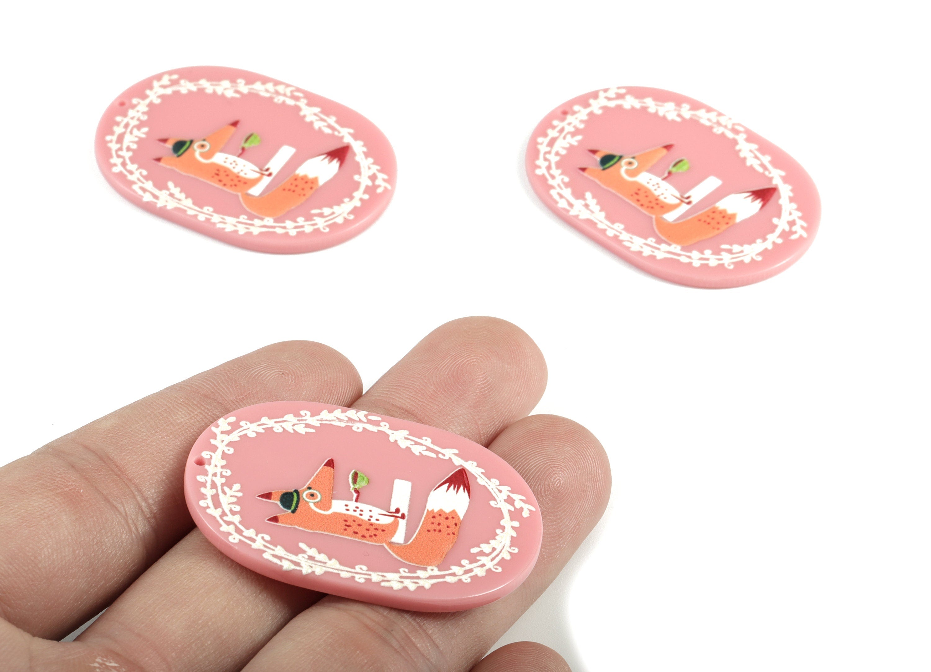 Acrylic Oval Fox Earring Charms - Acrylic Fox Oval Pandant - Earring Findings - Jewelry Supplies - 43.35x31.08x2.74mm - AC1998 - DOMEDBAZAAR