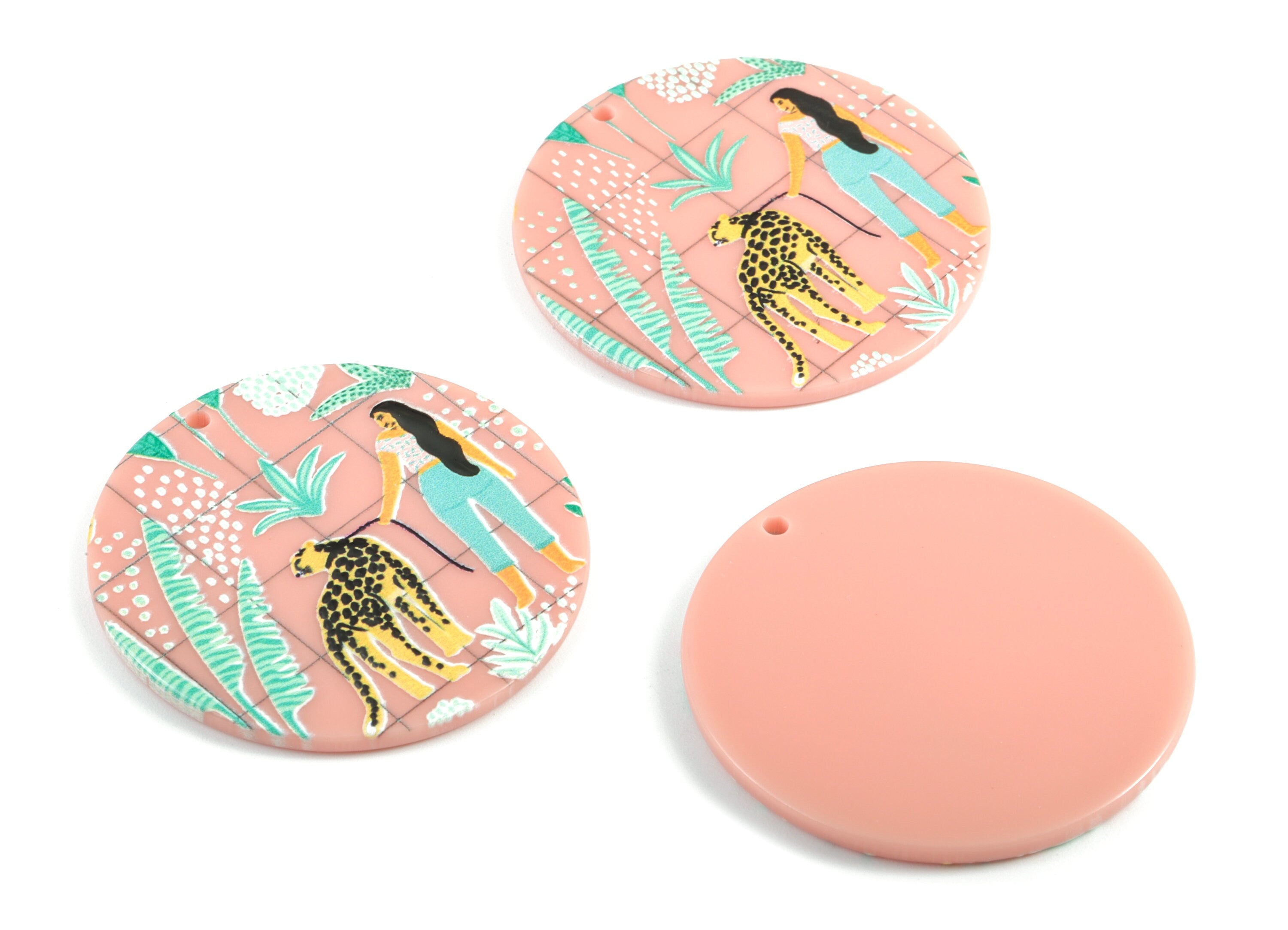 Acrylic Round Earring Charms - Acrylic Leopard Round Pandant - Earring Findings - Jewelry Supplies - 39.92x39.92x2.31mm - AC2005 - DOMEDBAZAAR