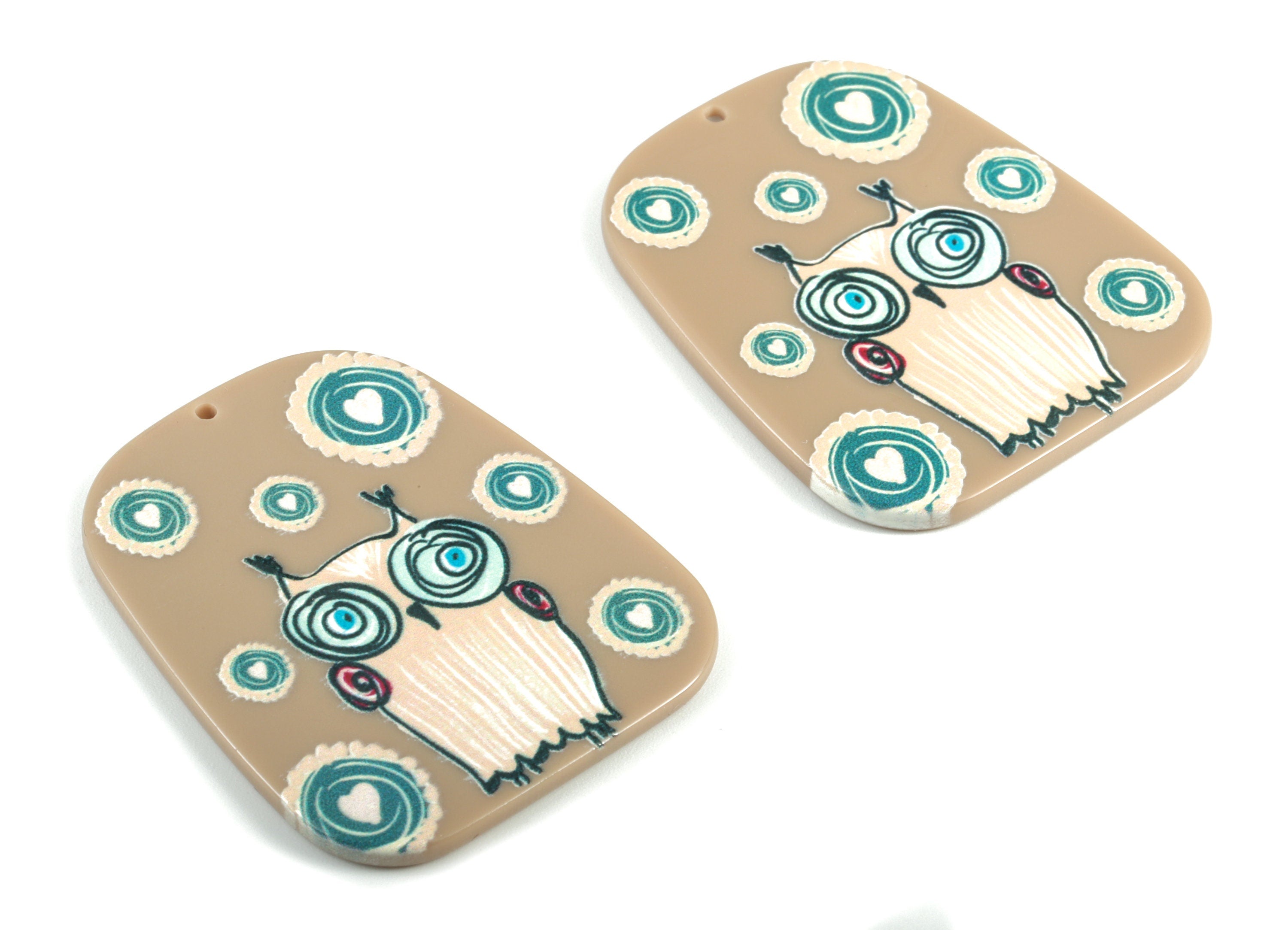 Acrylic Owl Earring Charms - Acrylic Geometry Pandant - Earring Findings - Jewelry Supplies - 42.84x35.75x2.74mm - AC2008 - DOMEDBAZAAR