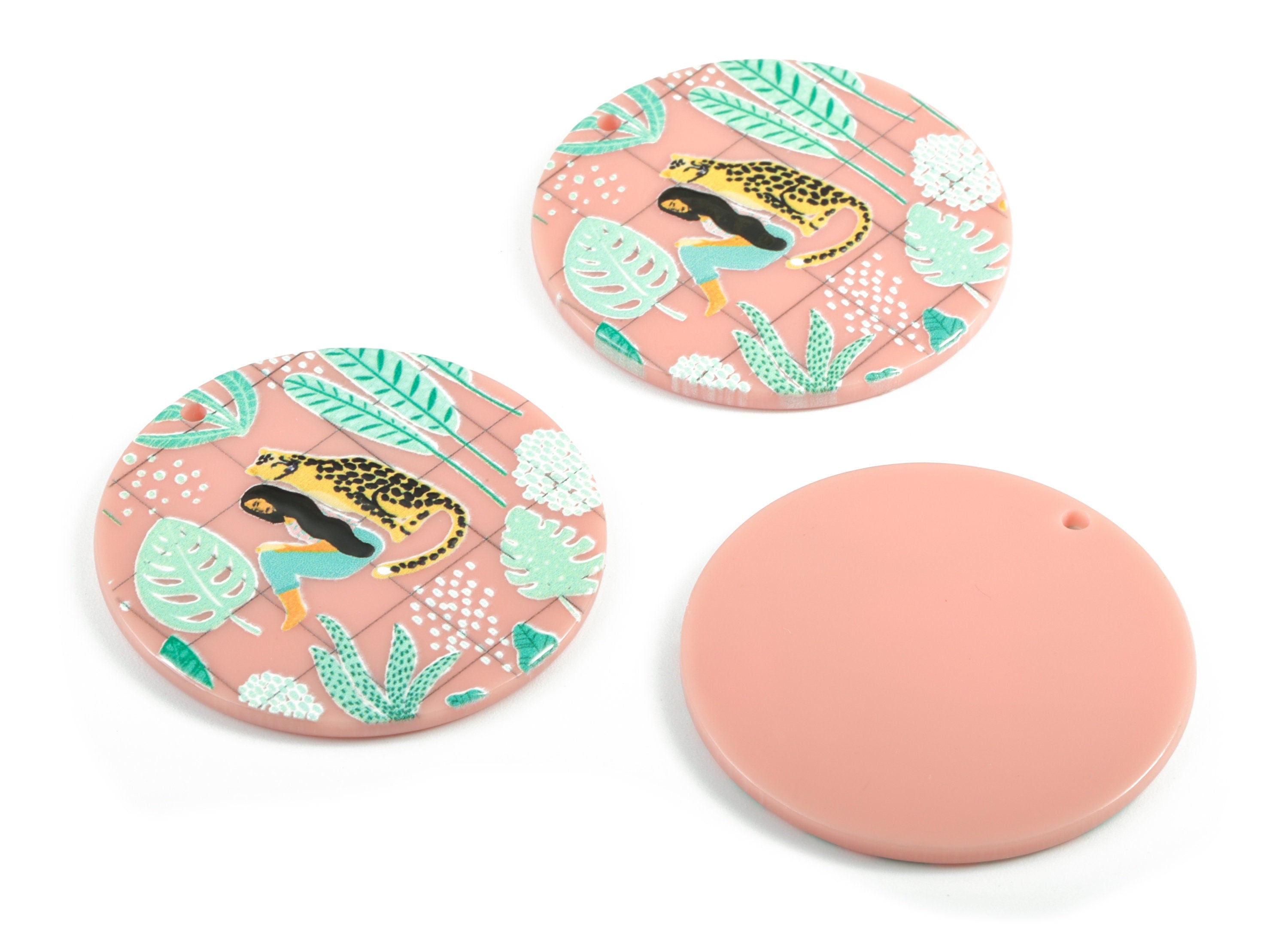 Acrylic Round Earring Charms - Acrylic Leopard Round Pandant - Earring Findings - Jewelry Supplies - 39.86x39.86x2.53mm - AC2010 - DOMEDBAZAAR