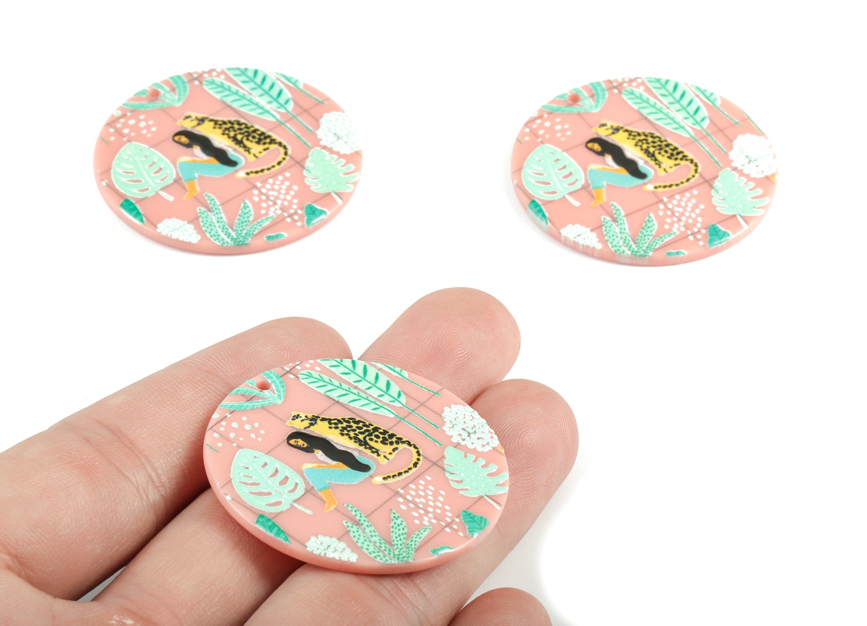 Acrylic Round Earring Charms - Acrylic Leopard Round Pandant - Earring Findings - Jewelry Supplies - 39.86x39.86x2.53mm - AC2010 - DOMEDBAZAAR