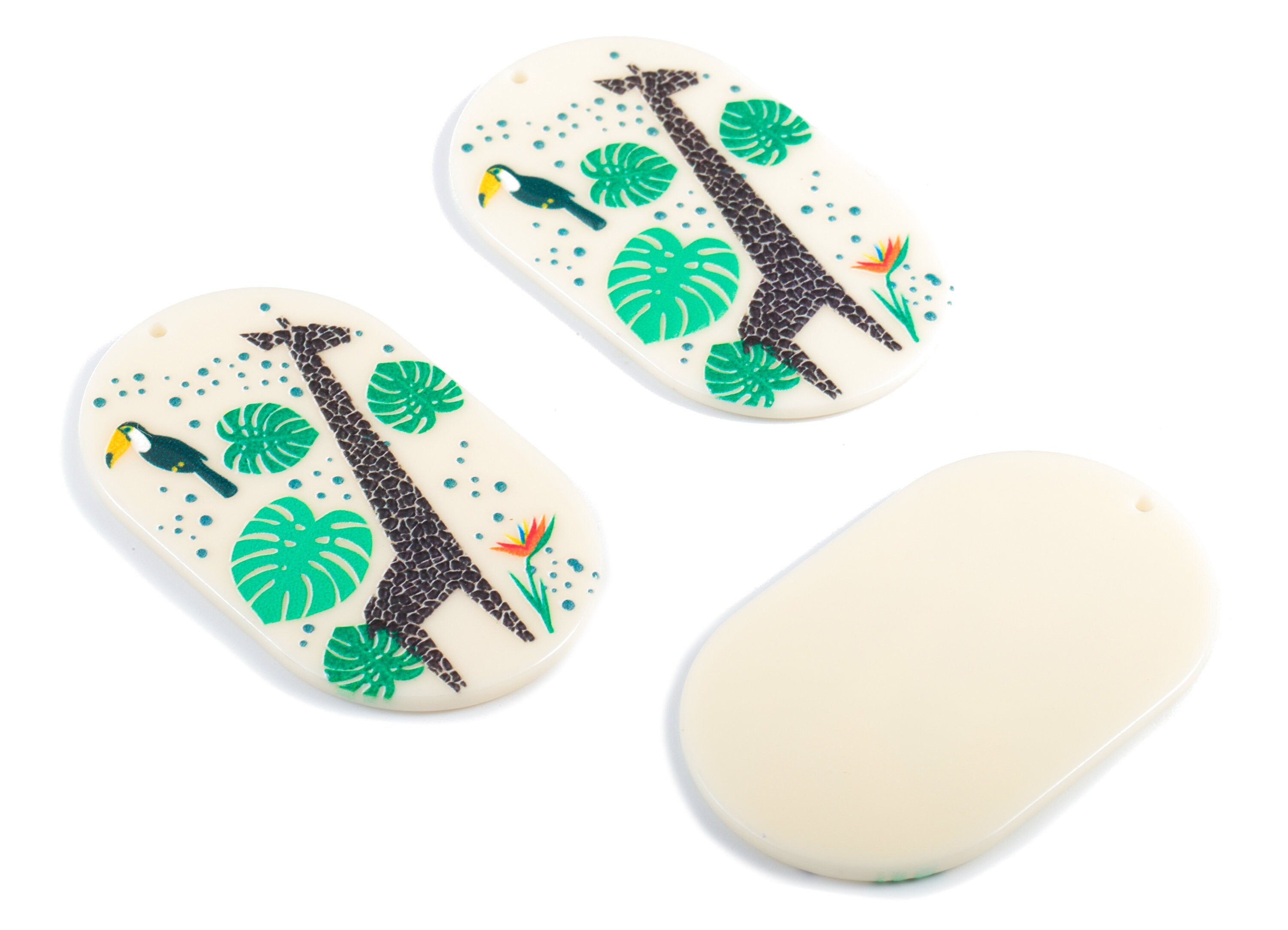 Acrylic Giraffe Bird Earring Charms - Acrylic Oval Giraffe Pandant - Earring Findings - Jewelry Supplies - 50.37x30.86x2.41mm - AC2009 - DOMEDBAZAAR