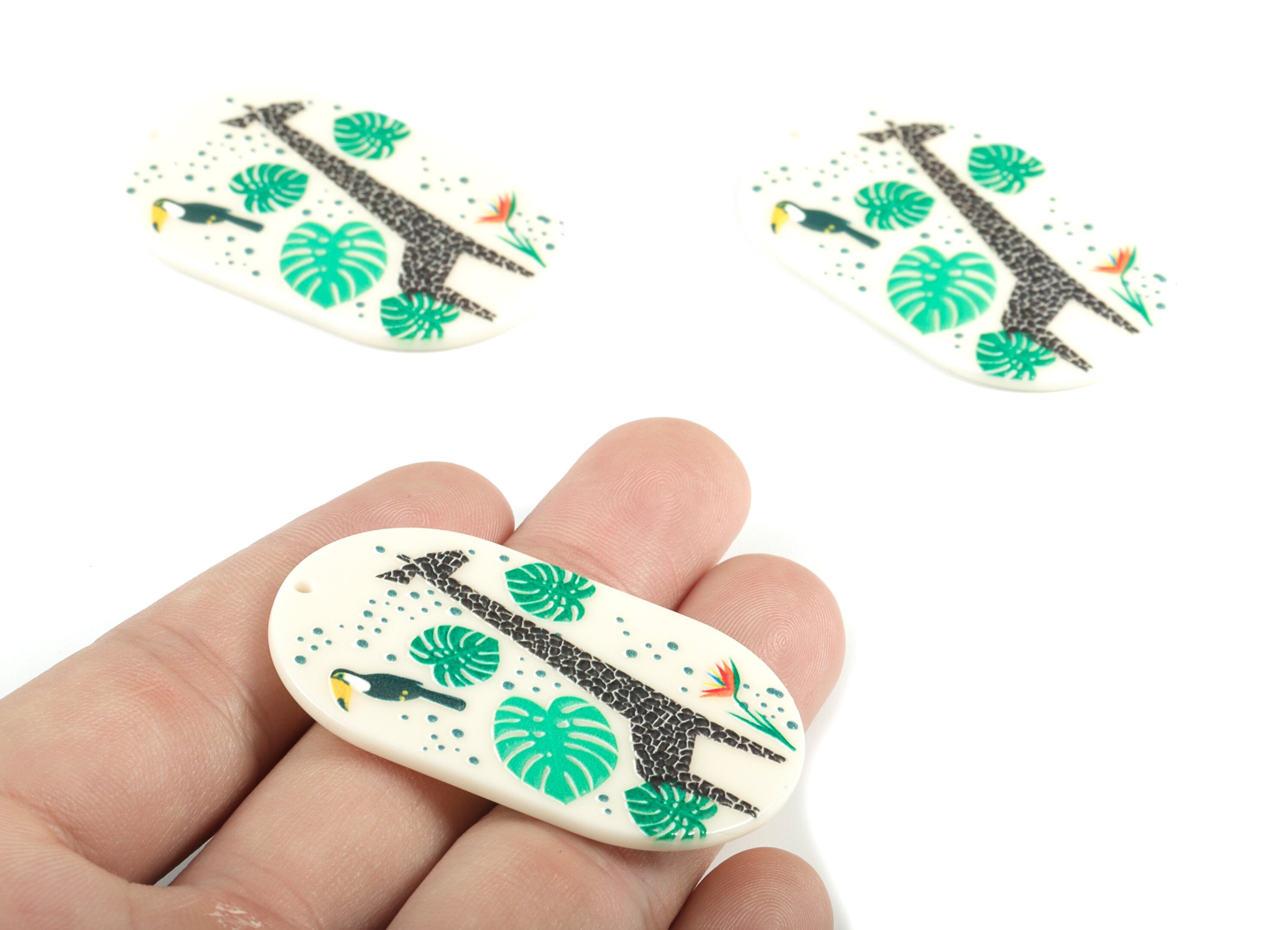 Acrylic Giraffe Bird Earring Charms - Acrylic Oval Giraffe Pandant - Earring Findings - Jewelry Supplies - 50.37x30.86x2.41mm - AC2009 - DOMEDBAZAAR