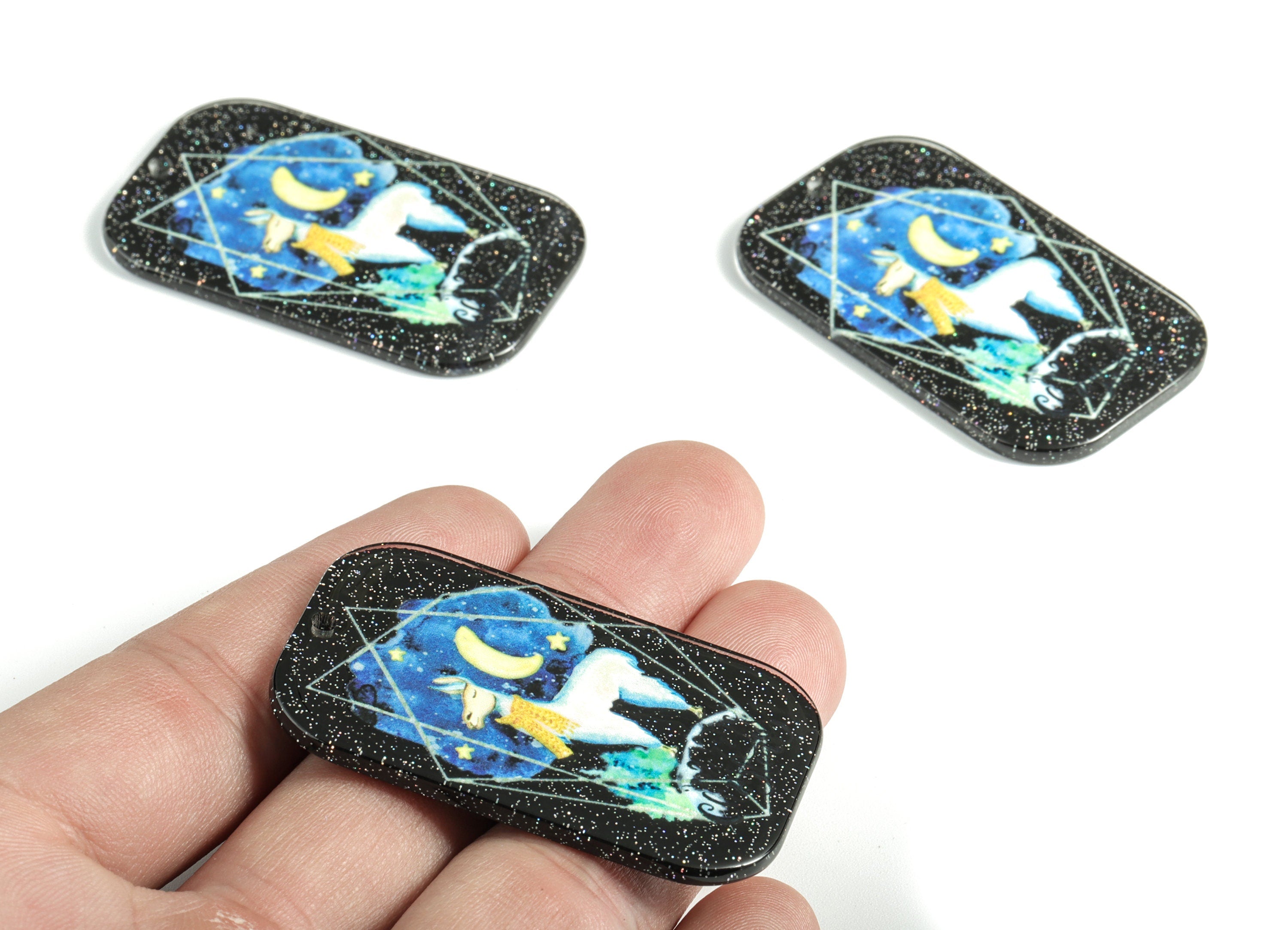 Acrylic Oval Earring Charms - Acrylic Moon Star Donkey Pandant - Earring Findings - Jewelry Supplies - 49.85x30.43x2.9mm - AC1985 - DOMEDBAZAAR