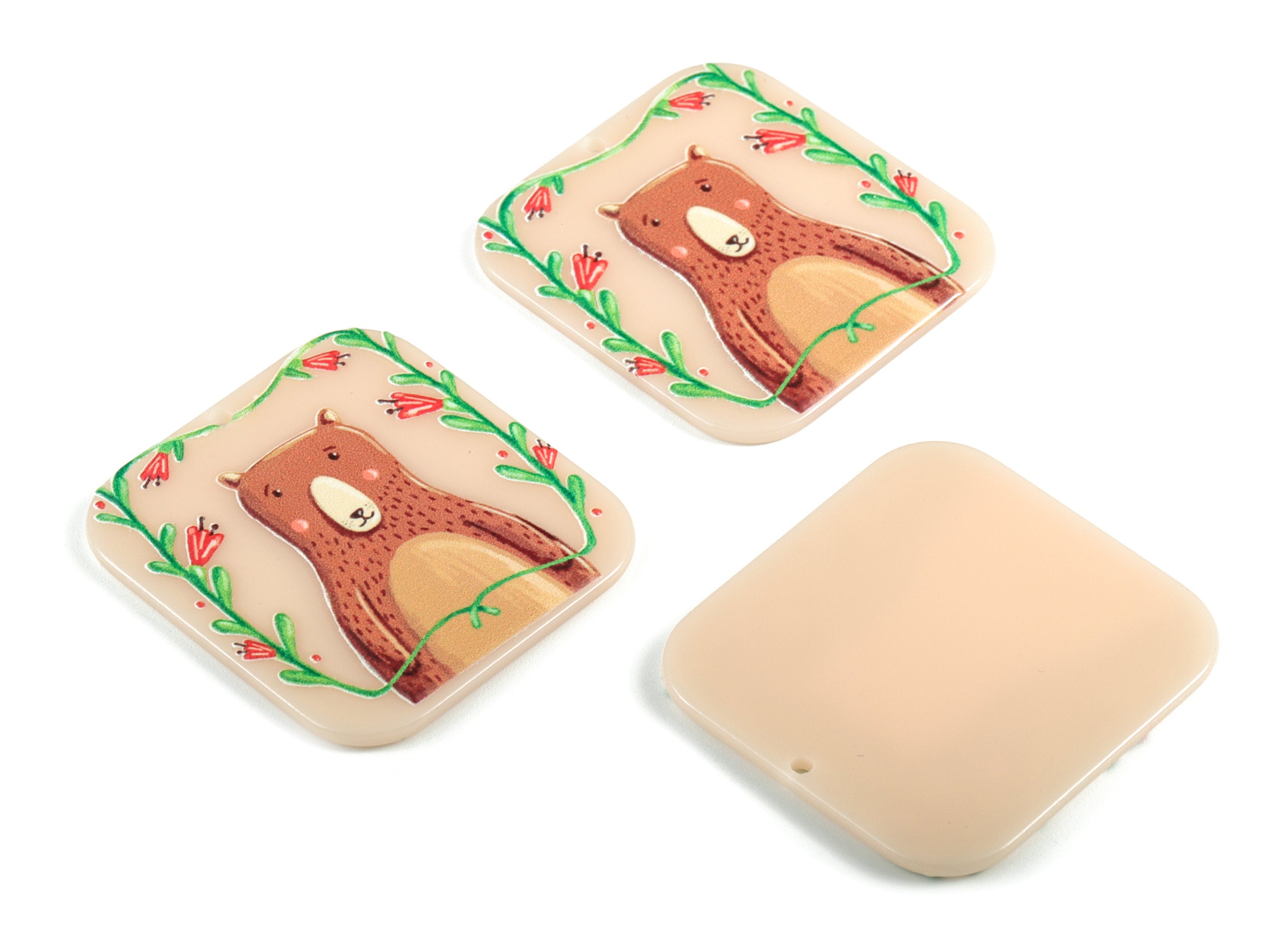 Acrylic Bear Earring Charms - Acrylic Square Bear Pandant - Earring Findings - Jewelry Supplies - 39.78x37.56x1.78mm - AC1989 - DOMEDBAZAAR