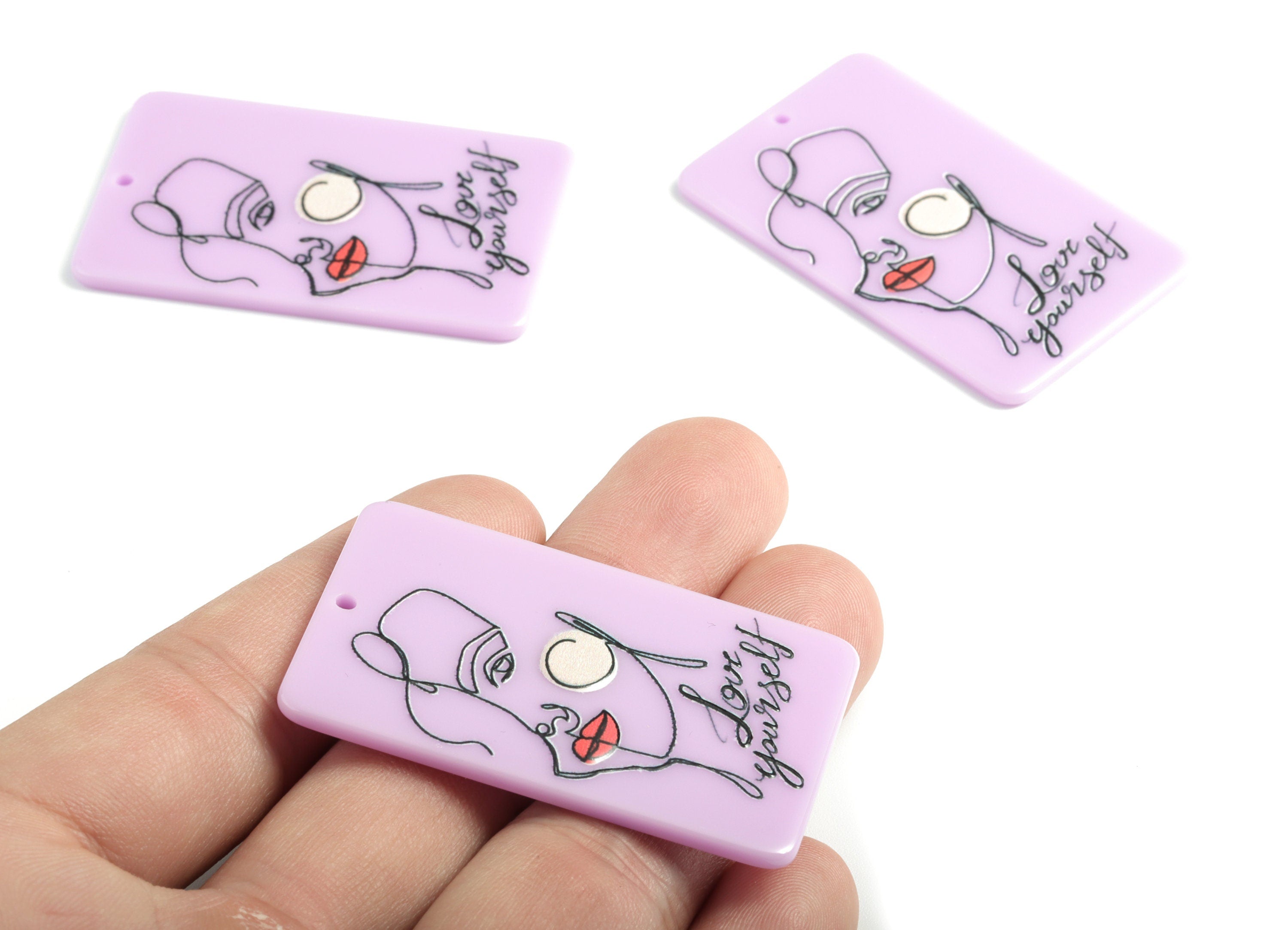 Acrylic Purple Face Earring Charms - Acrylic Woman Pandant - Earring Findings - Jewelry Supplies - 49.83x30.77x2.44mm - AC2011 - DOMEDBAZAAR