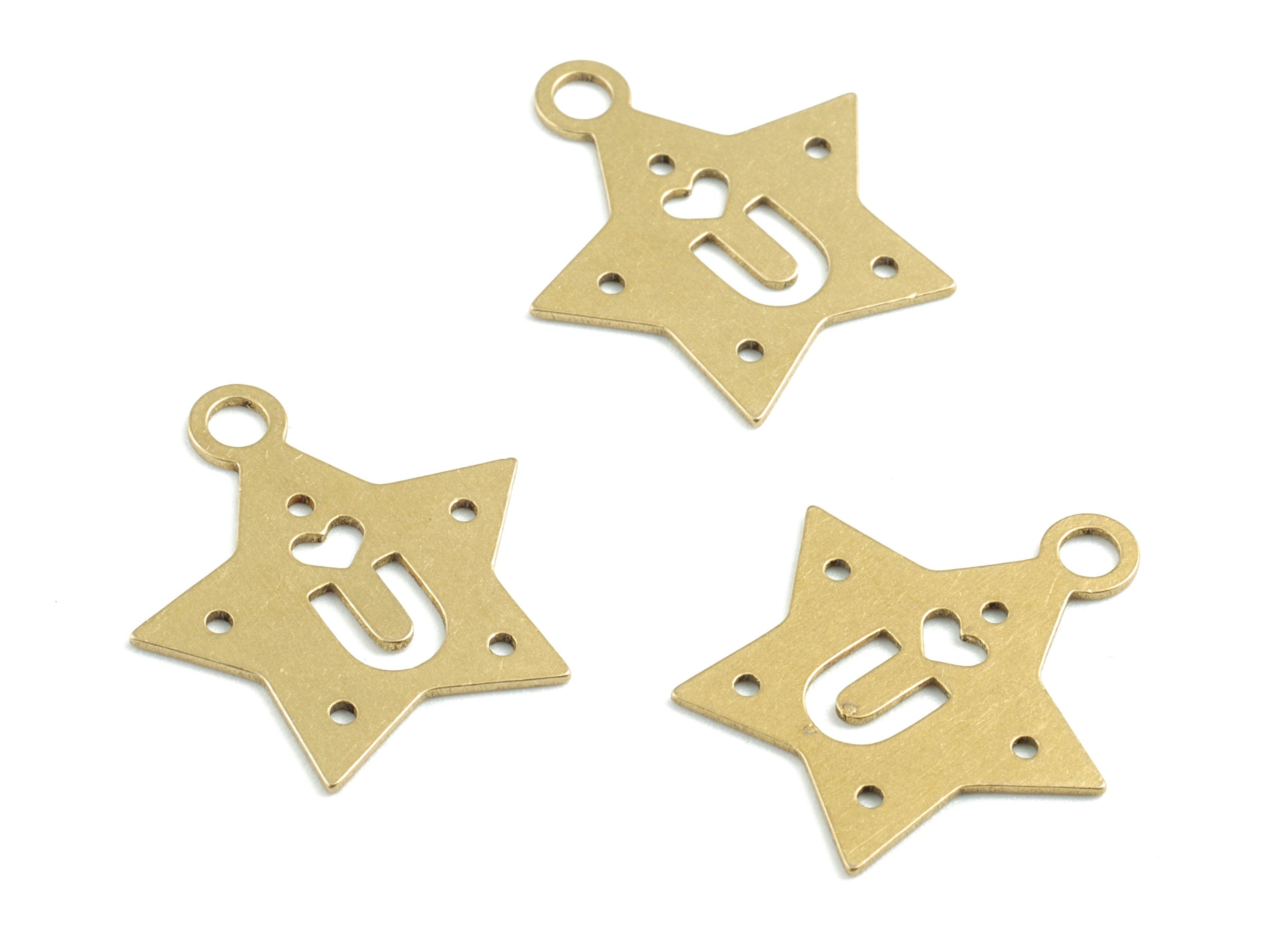 Brass Star Heart Earring Charms - Raw Brass U letter Star Pendant - Earrings Finding - Jewelry Supplies - 20.26x18.52x0.59mm - PPM3195 - DOMEDBAZAAR
