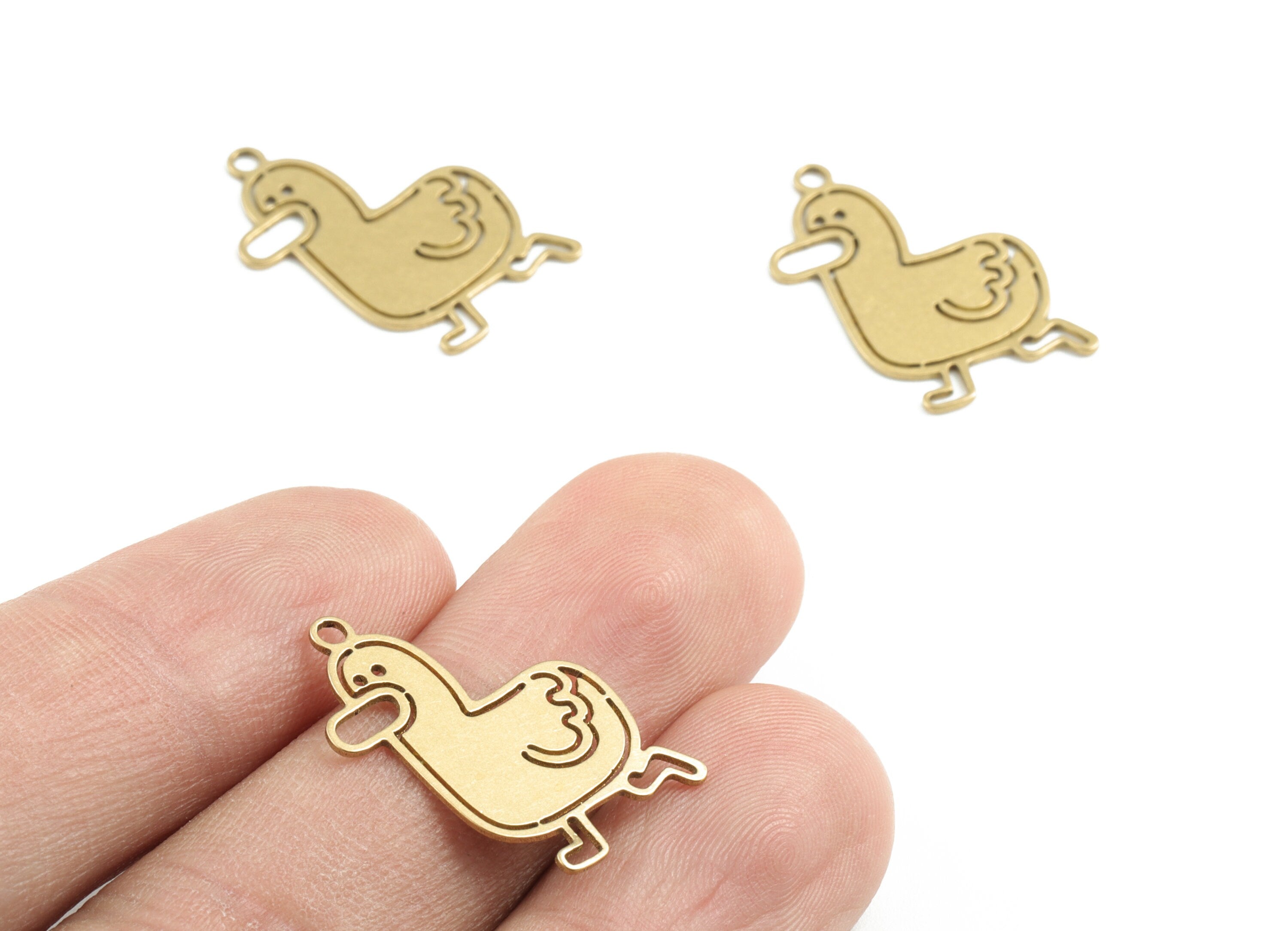 Brass Duck Earring Charms - Raw Brass Running Duck Pendant - Earrings Finding - Jewelry Supplies - 23.23x14.9x0.59mm - PPM3172 - DOMEDBAZAAR