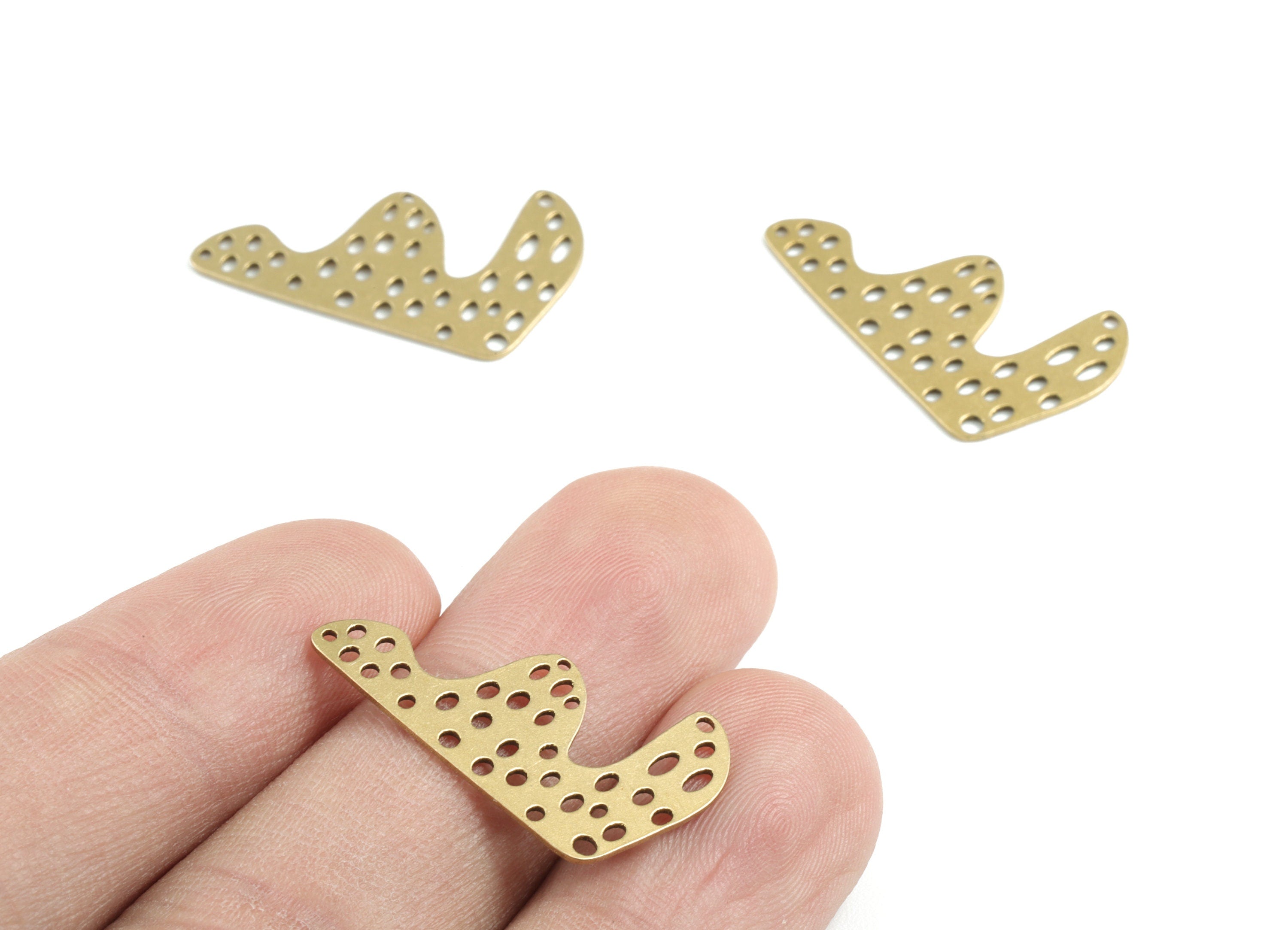 Brass Wave Holes Earring Connector - Raw Brass Mountains Earring Charms - Earrings Finding - Jewelry Supplies - 27.11x15.12x0.62mm - PPM3198 - DOMEDBAZAAR