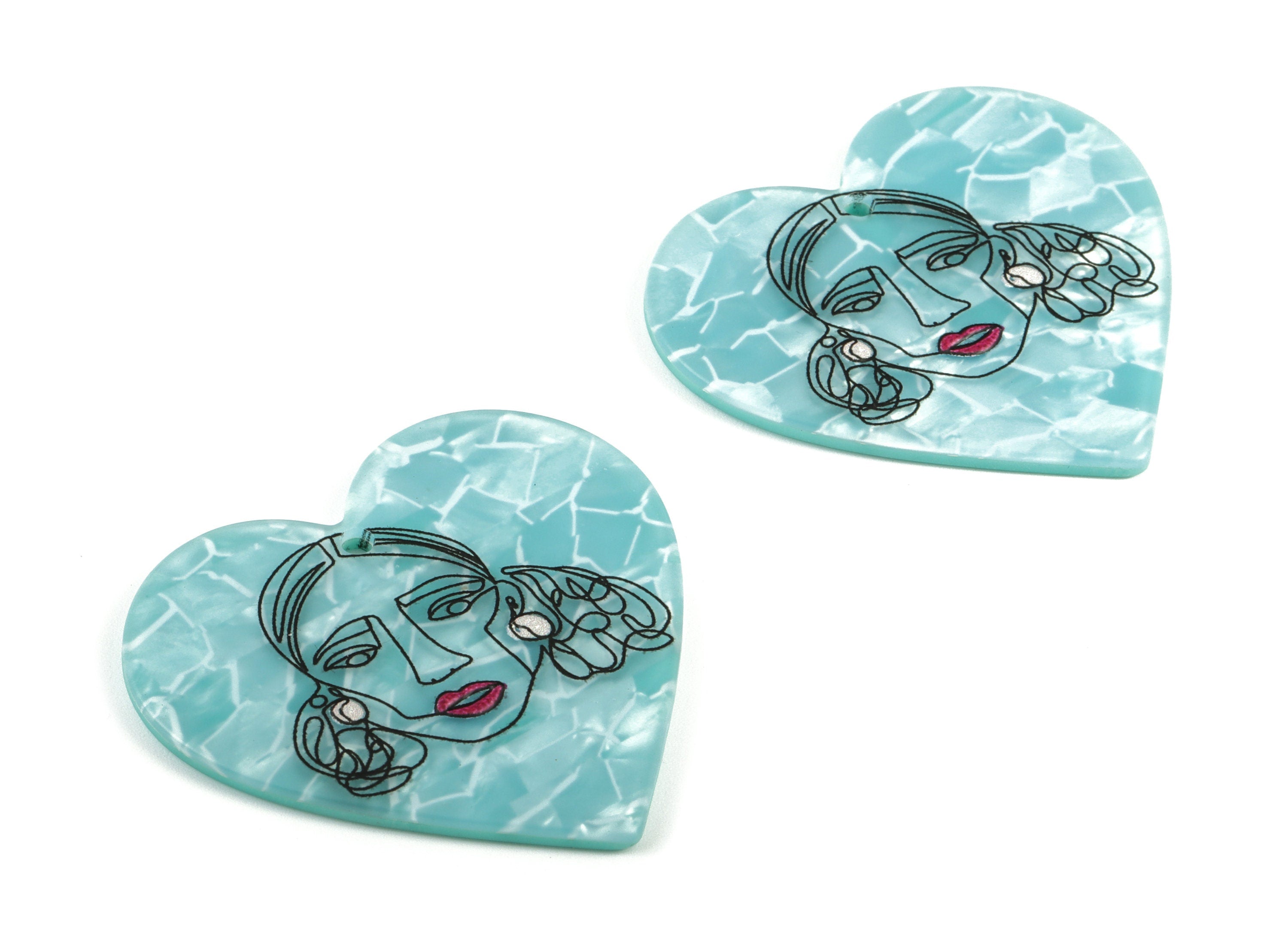 Acrylic Woman Face Heart Earring Charms - Acrylic Heart Pandant - Earring Findings - Jewelry Supplies - 47.77x44.68x2.51mm - AC1999 - DOMEDBAZAAR