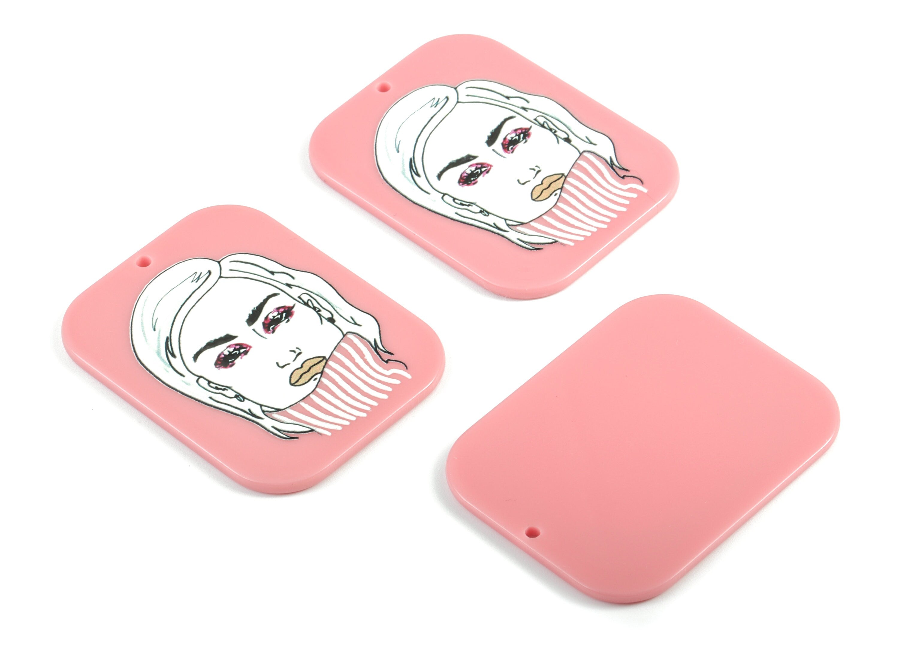 Acrylic Square Earring Charms - Acrylic Woman Face Pandant - Earring Findings - Jewelry Supplies - 48.5x37.87x2.63mm - AC2003 - DOMEDBAZAAR