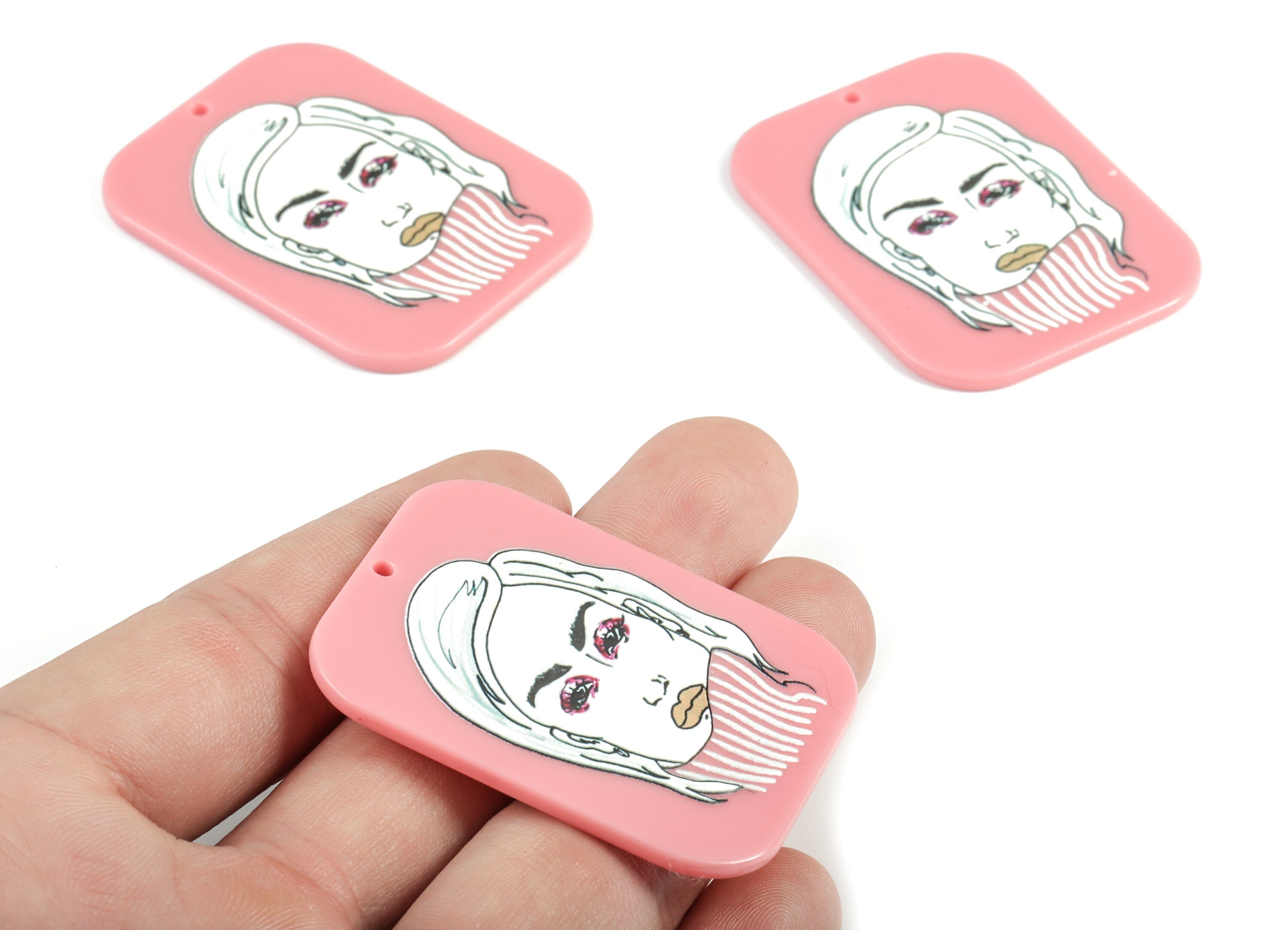 Acrylic Square Earring Charms - Acrylic Woman Face Pandant - Earring Findings - Jewelry Supplies - 48.5x37.87x2.63mm - AC2003 - DOMEDBAZAAR