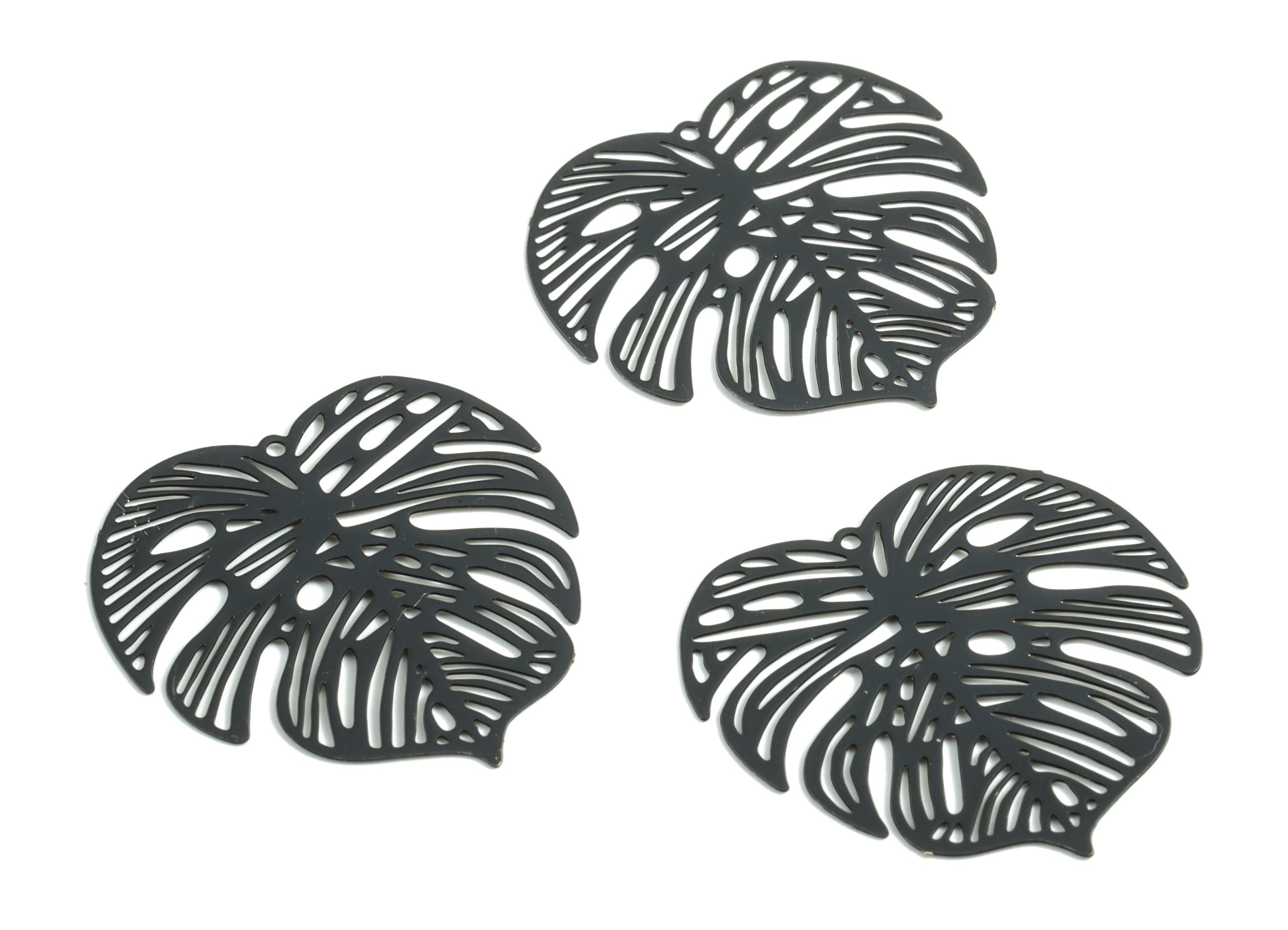 Luminous Black Monstera Pendant - Brass Monstera Charm For Necklace - Earring Supplies - Color Code: T2 - 32.16x32.06x0.37mm - JJB5106-T2 - DOMEDBAZAAR