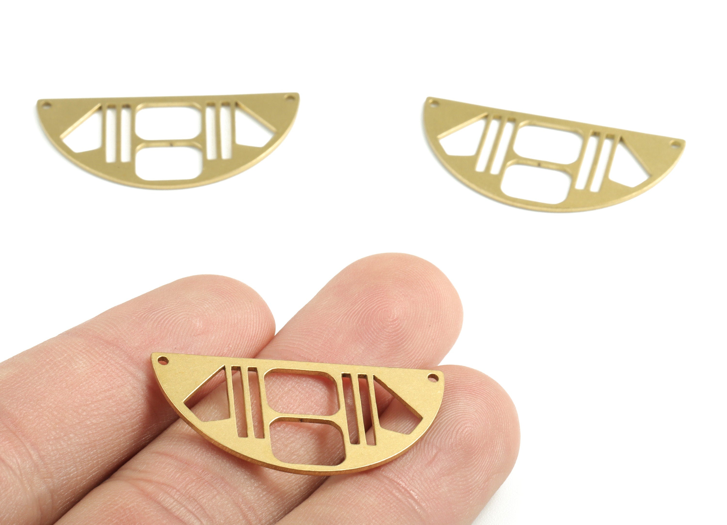 Brass Half Moon Earring Charms - Raw Brass Semi circle Pendant - Earrings Finding - Jewelry Supplies - 34.7x16.99x0.9mm - PPM2894 - DOMEDBAZAAR