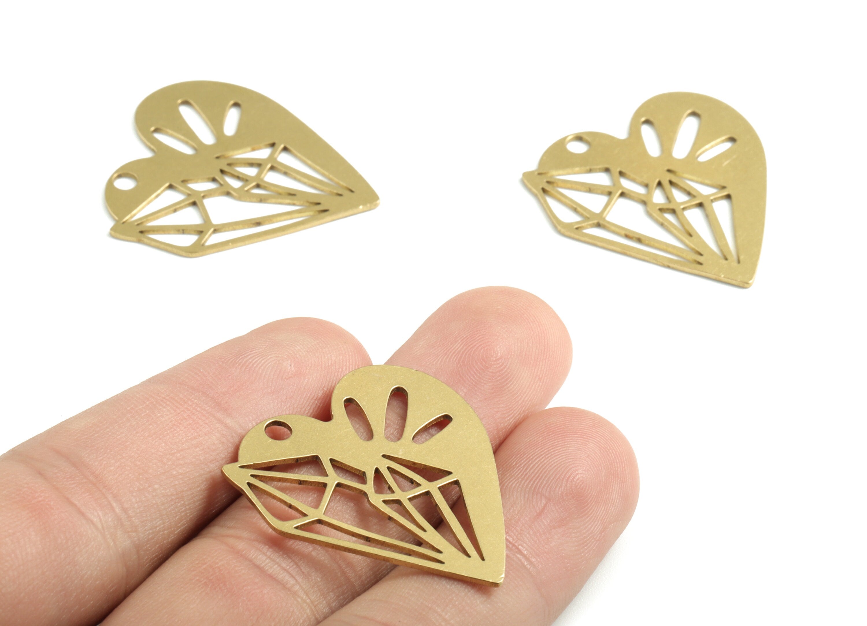 Brass Heart Earring Charms - Raw Brass Heart Pendant - Earrings Finding - Jewelry Supplies - 32.73x30.08x1.06mm - PPM2898 - DOMEDBAZAAR