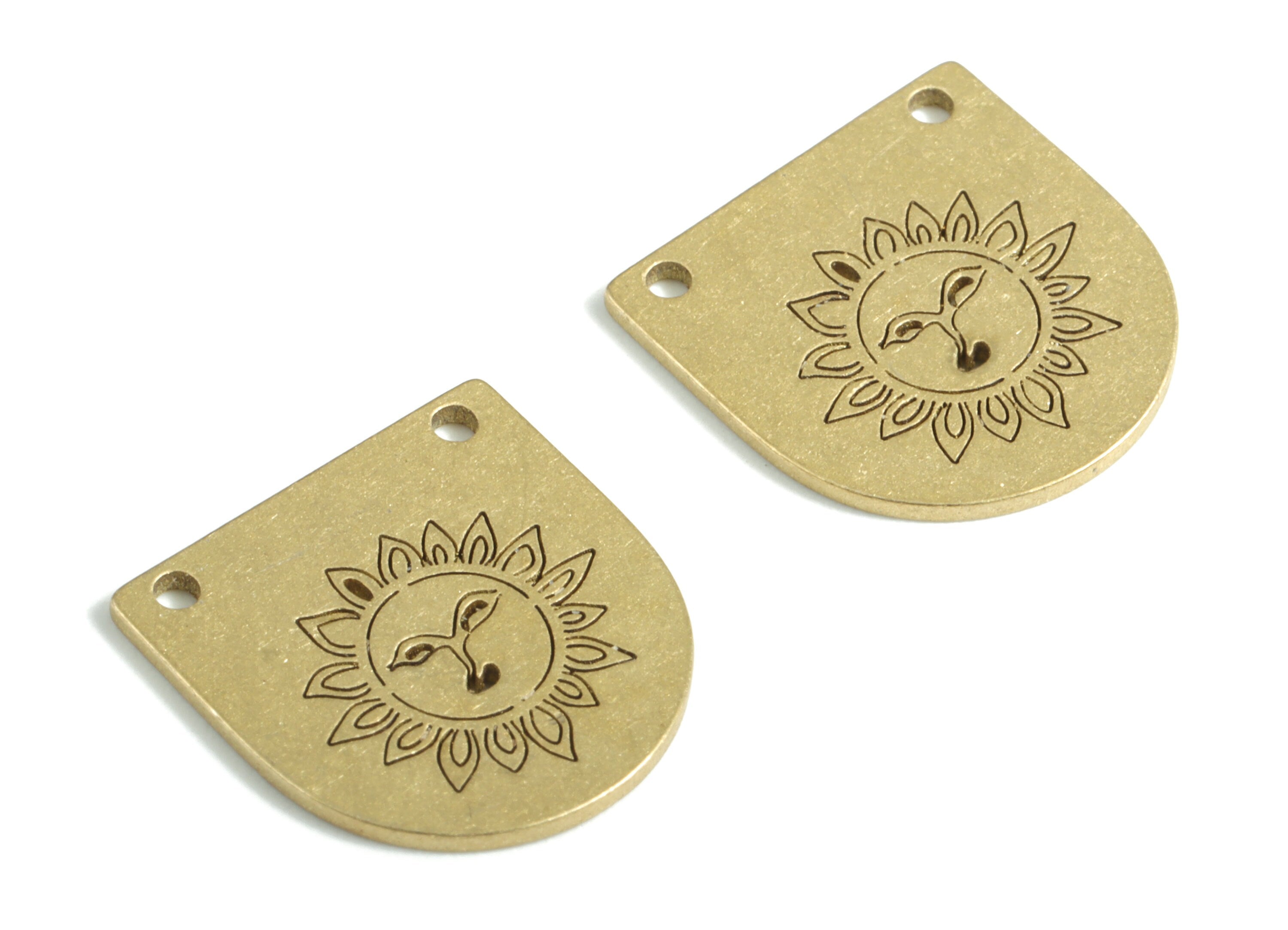 Brass D Sun Earring Connector - Raw Brass Sun Earring Charms - Earrings Finding - Jewelry Supplies - 14.02x13.64x0.82mm - PPM2976 - DOMEDBAZAAR