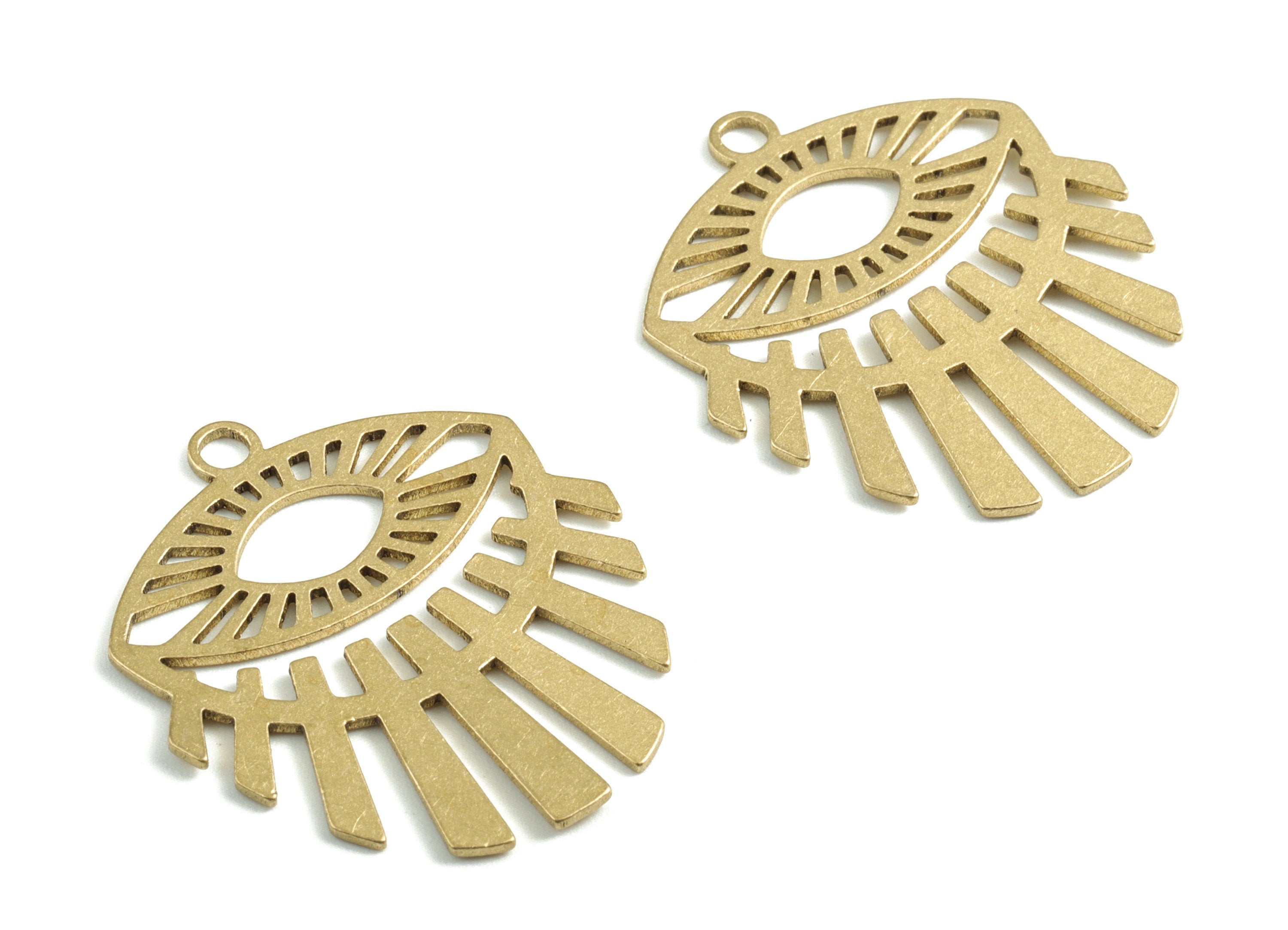 Brass Eye Earring Charms - Raw Brass Eye Lash Pendant - Earrings Finding - Jewelry Supplies - 31.86x27.88x0.93mm - PPM2907 - DOMEDBAZAAR