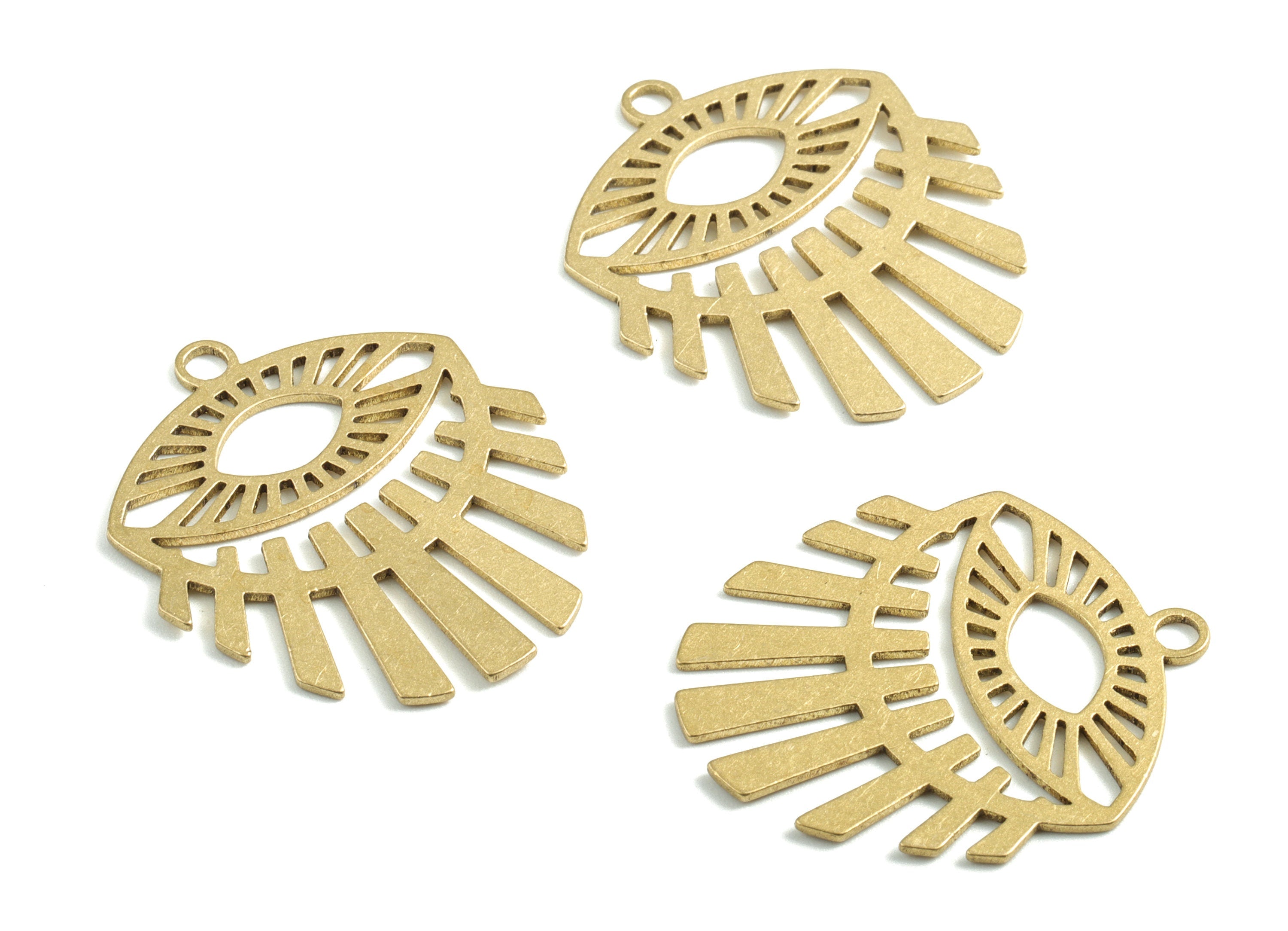 Brass Eye Earring Charms - Raw Brass Eye Lash Pendant - Earrings Finding - Jewelry Supplies - 31.86x27.88x0.93mm - PPM2907 - DOMEDBAZAAR