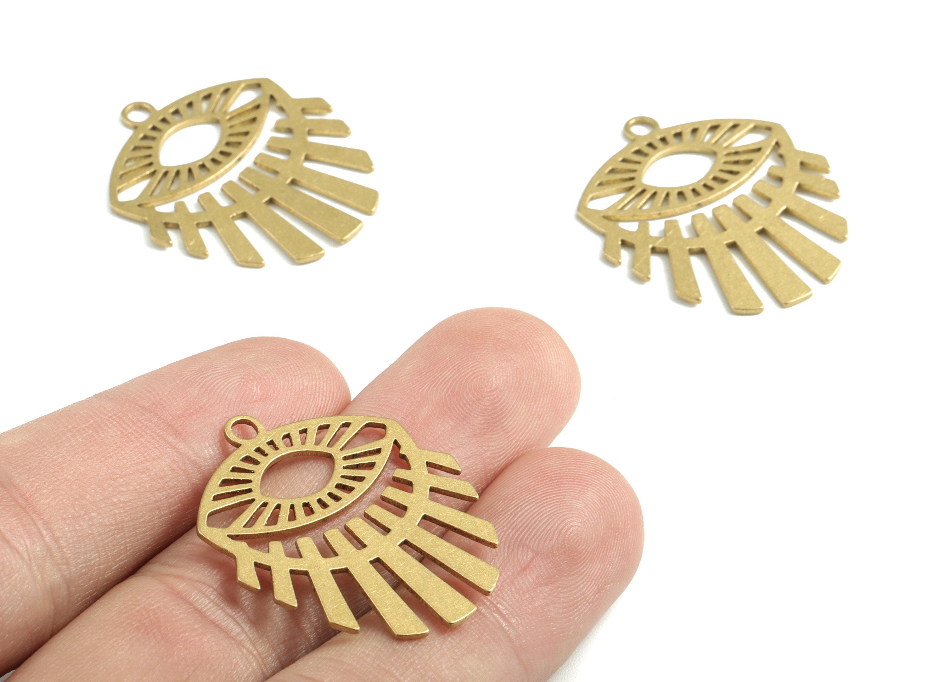 Brass Eye Earring Charms - Raw Brass Eye Lash Pendant - Earrings Finding - Jewelry Supplies - 31.86x27.88x0.93mm - PPM2907 - DOMEDBAZAAR