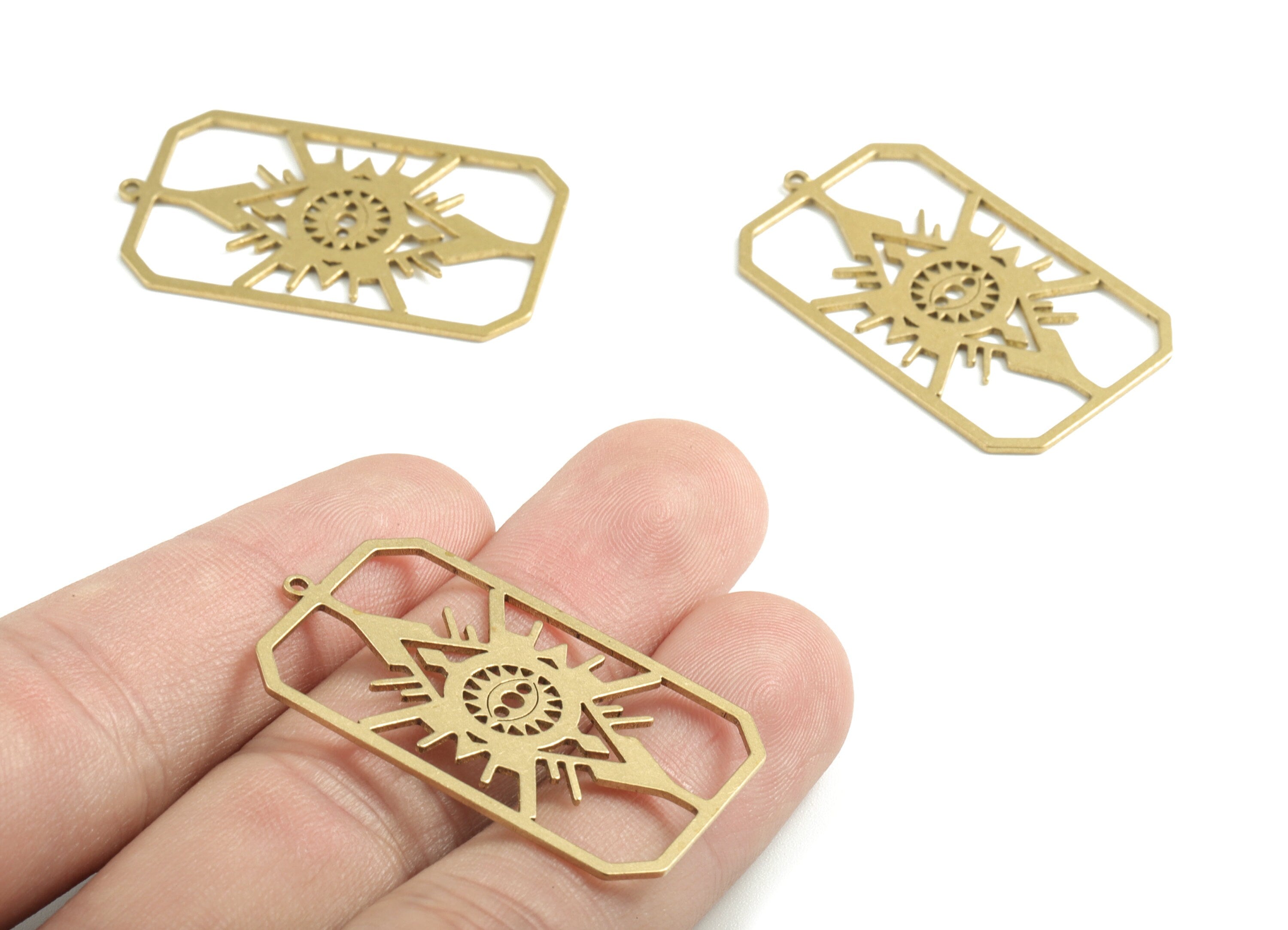 Brass Rectangle Earring Charms - Raw Brass Eye Earrings - Earrings Finding - Jewelry Supplies - 39.01x22.88x0.83mm - PPM2909 - DOMEDBAZAAR