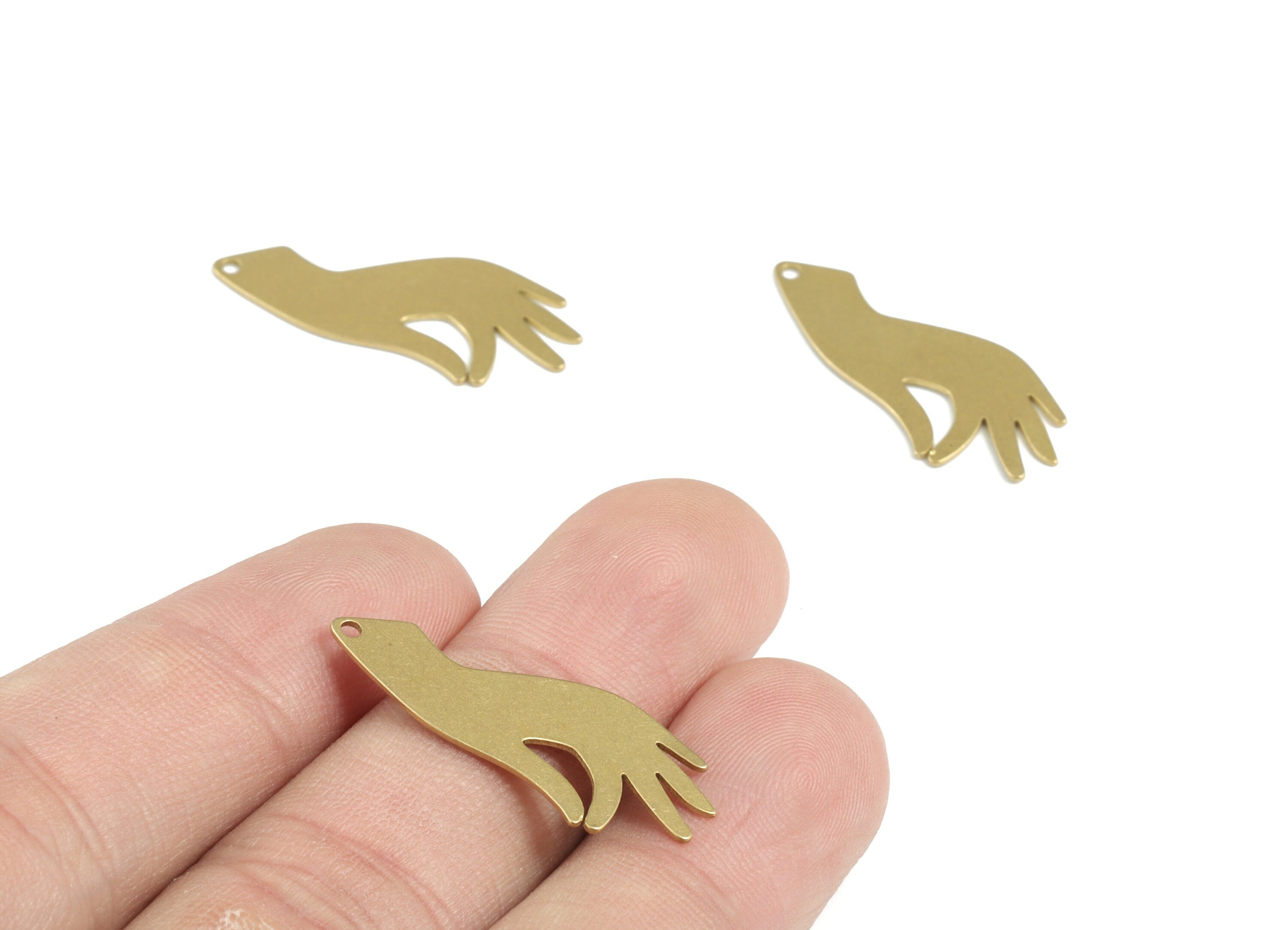 Brass Hand Earring Charms - Raw Brass Hand Pendant - Earrings Finding - Jewelry Supplies - 29.27x13.13x0.59mm - PPM3231 - DOMEDBAZAAR