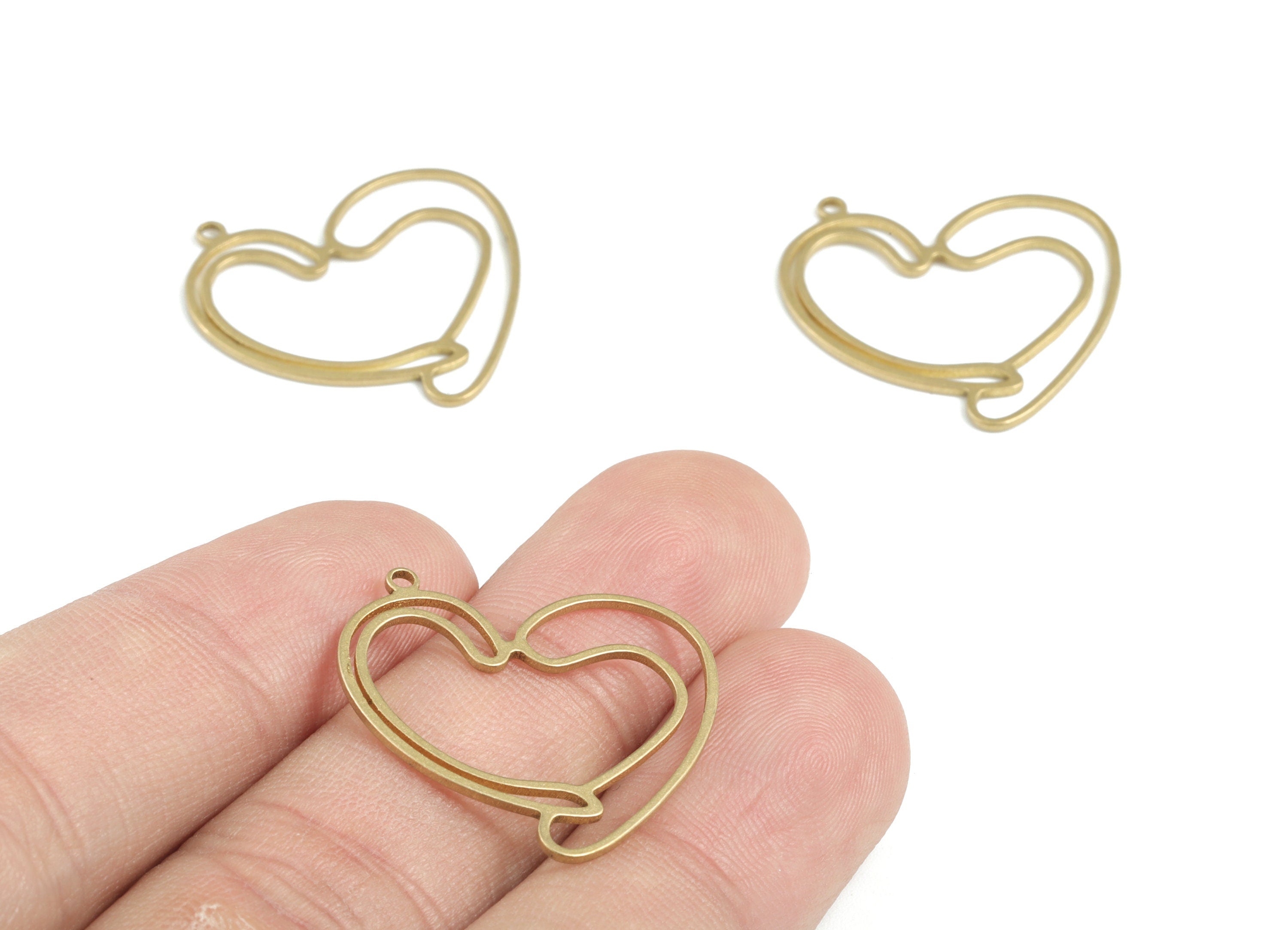 Brass Heart Earring Charms - Raw Brass Ear Wire Heart Pendant - Earrings Finding - Jewelry Supplies - 26.35x24.95x0.89mm - PPM3217 - DOMEDBAZAAR