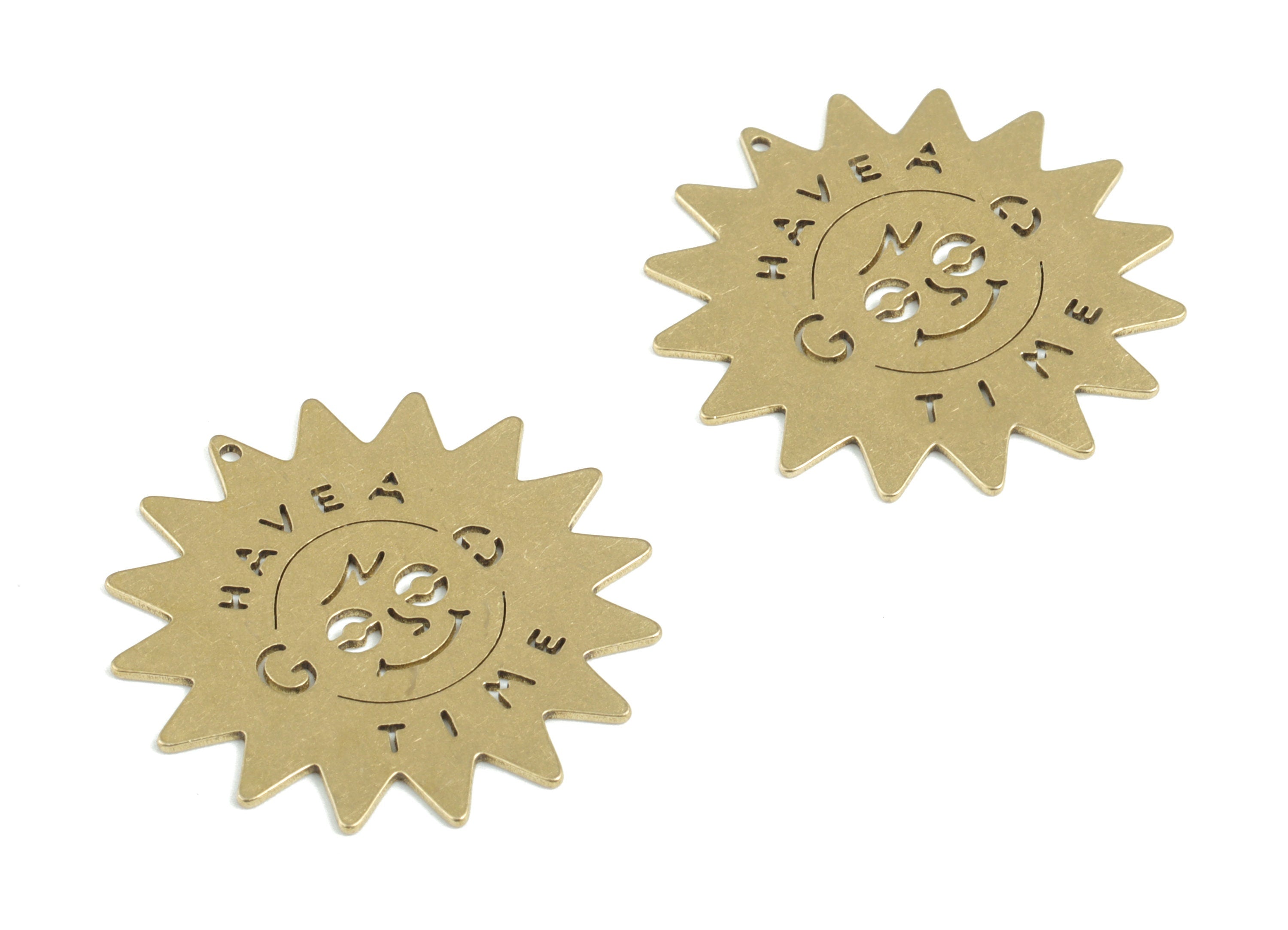 Brass Have A Time Sun Baby Earring Charms - Raw Brass Baby Face Sun Pendant - Jewelry Supplies - 25.16x25.15x0.61mm - PPM3211 - DOMEDBAZAAR